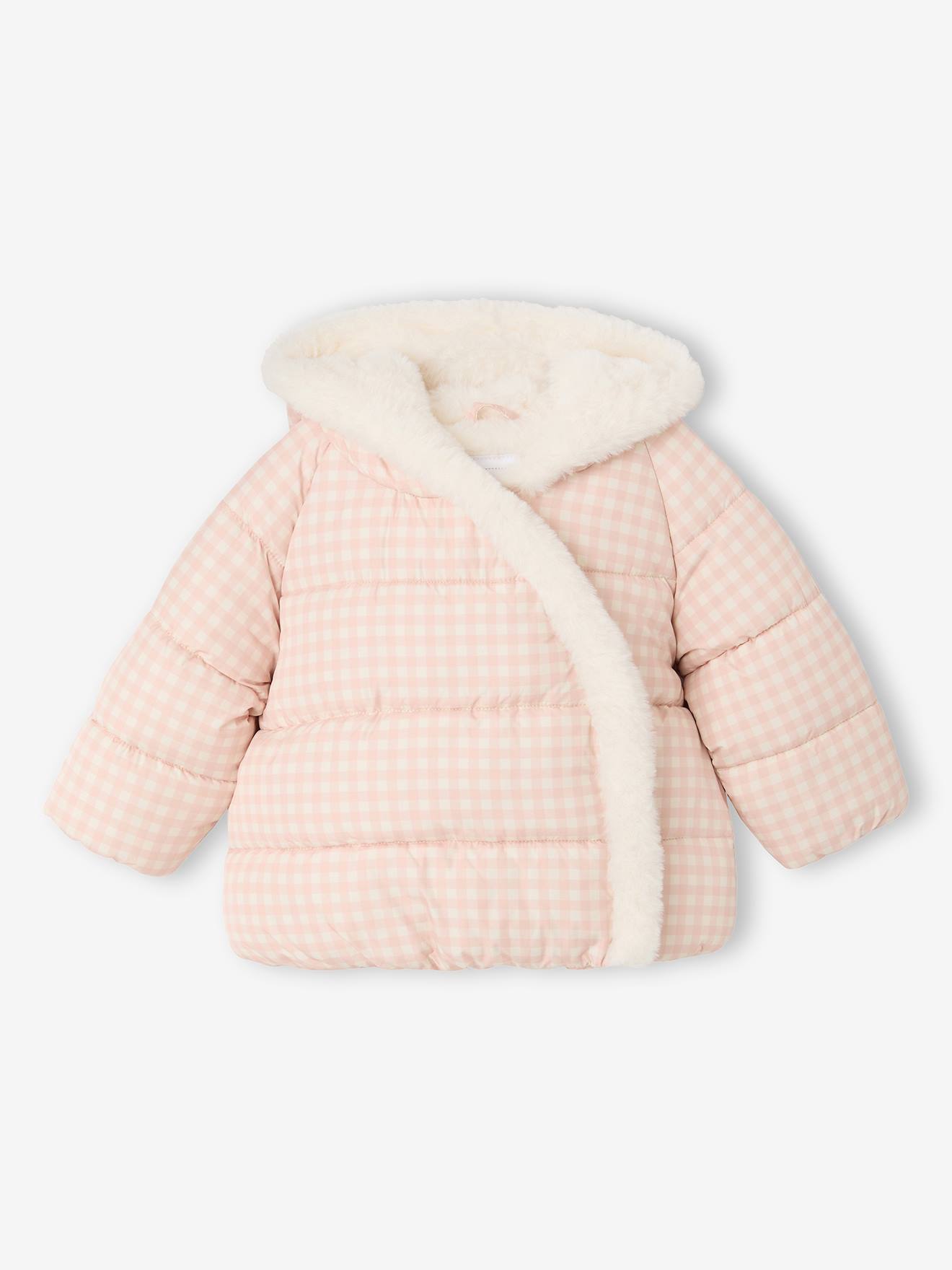 Gewatteerde babyjas met capuchon roze (poederkleur)