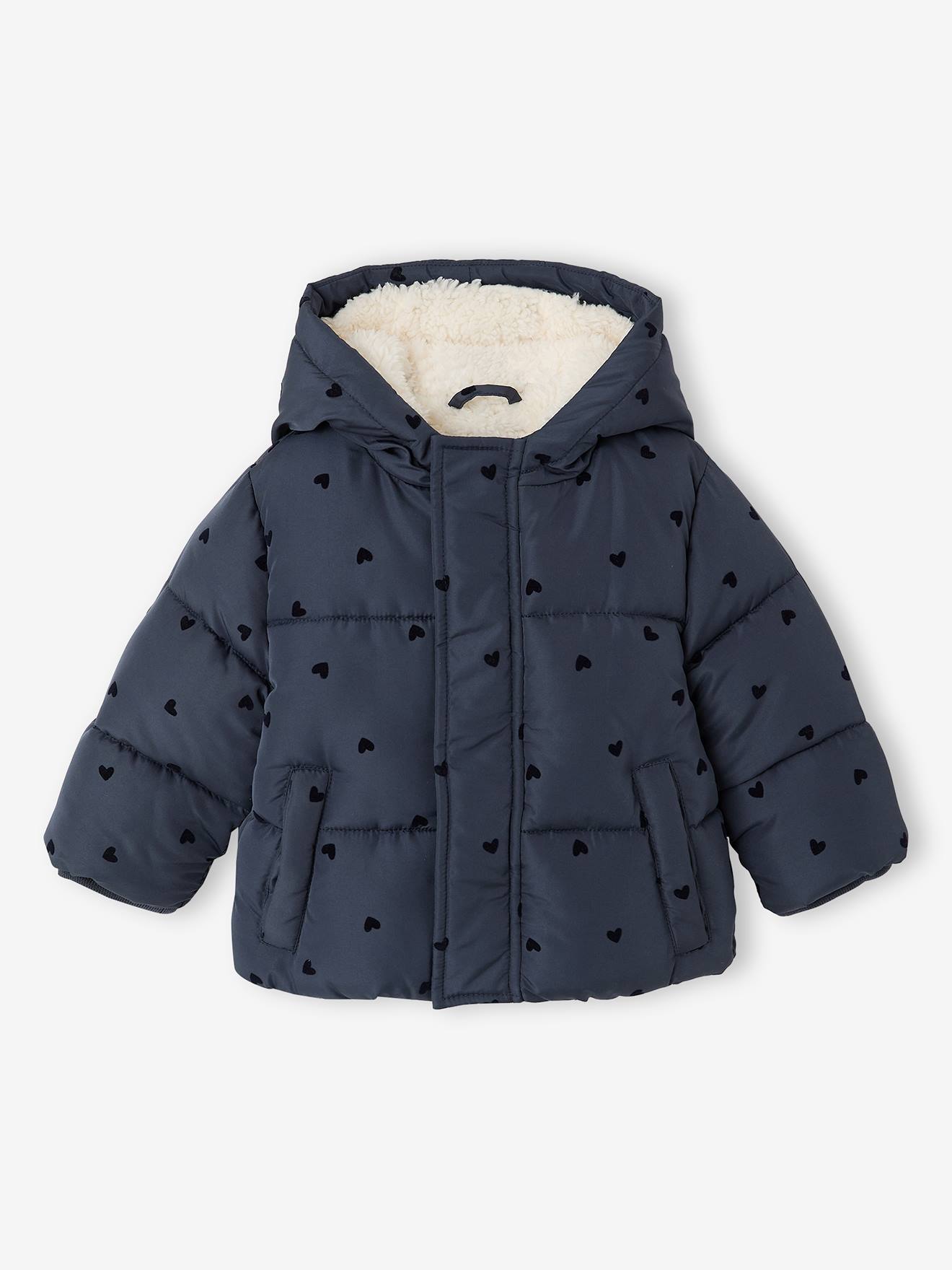 Baby meisjes pufferjas met capuchon nachtblauw