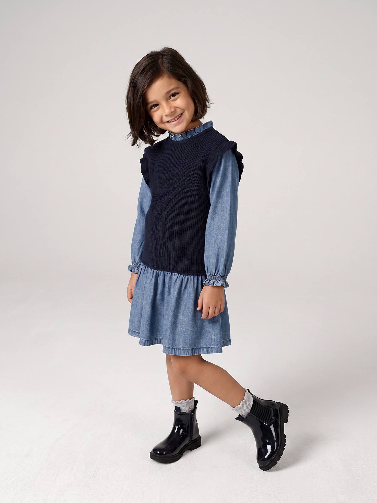 2-in-1 jurk voor meisjes marineblauw