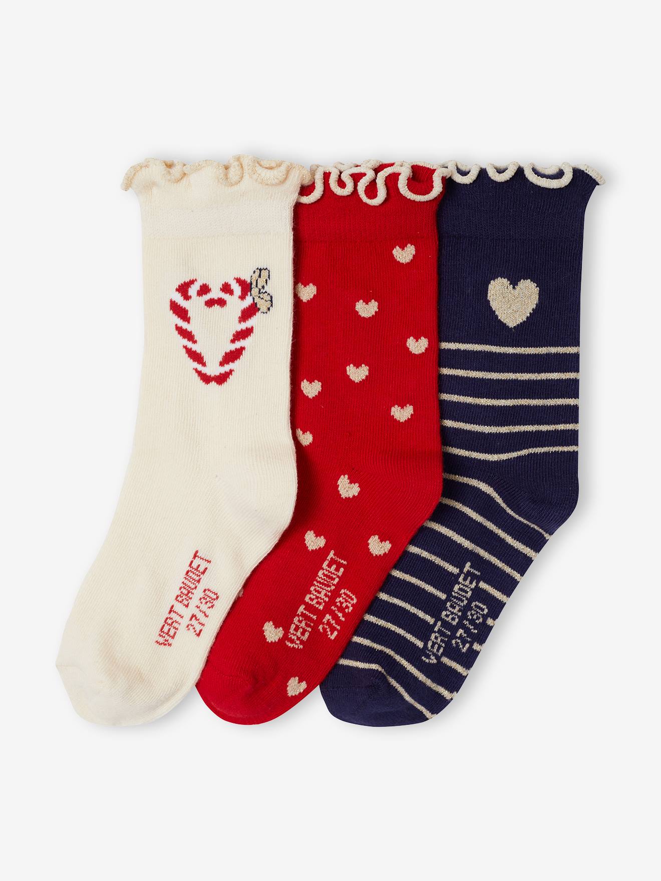 Set van 3 meisjessokken rood