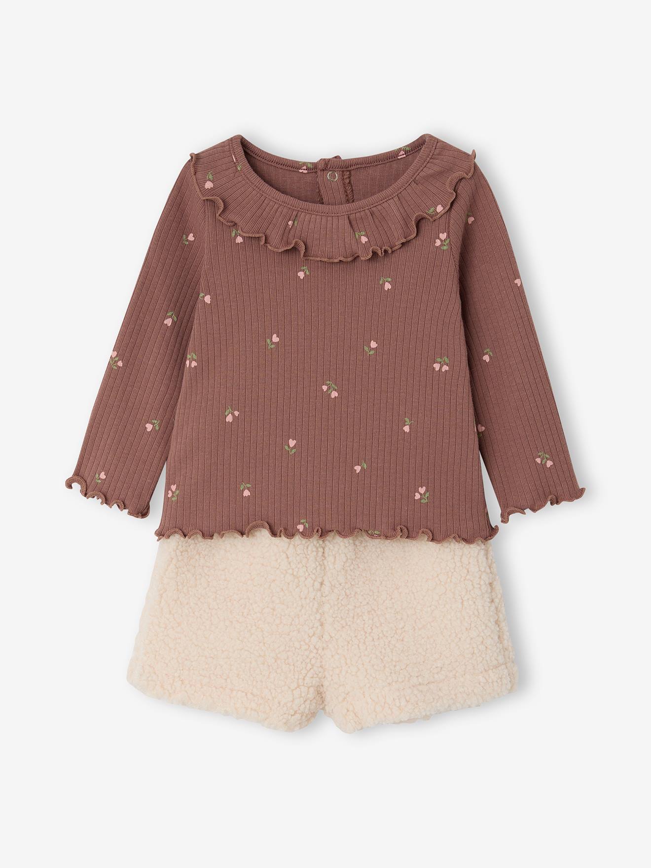 Set babymeisje shirt en short chocoladebruin
