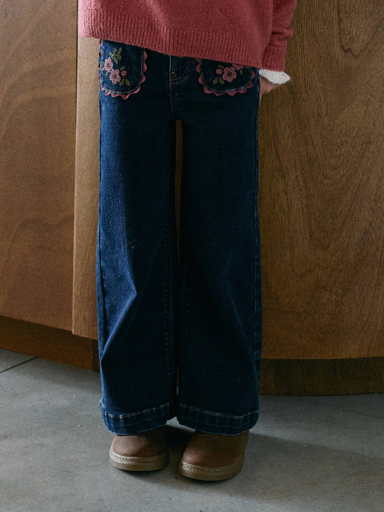 Wijde meisjesjeans donkerblauw