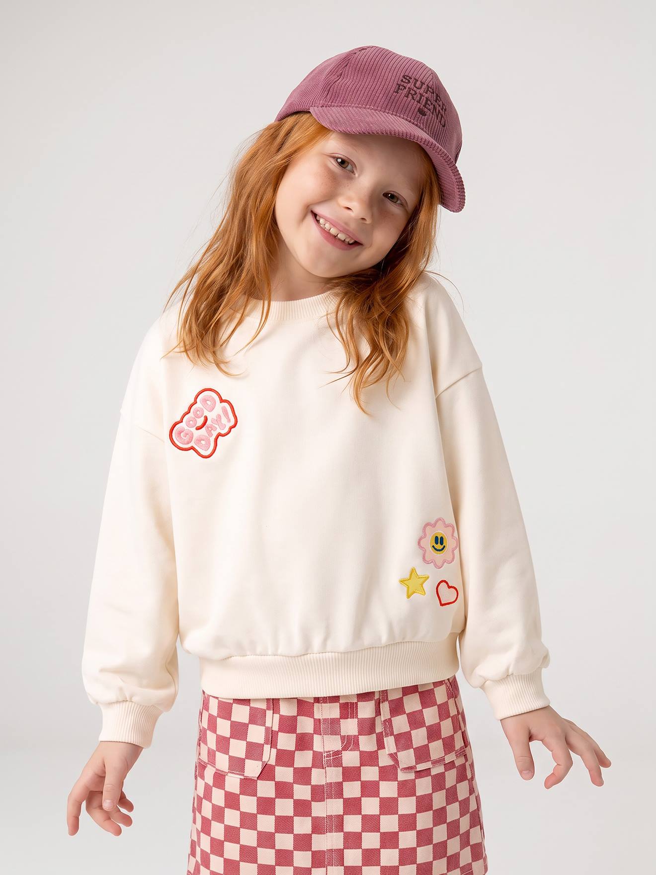Sweatshirt met badges meisje ecru