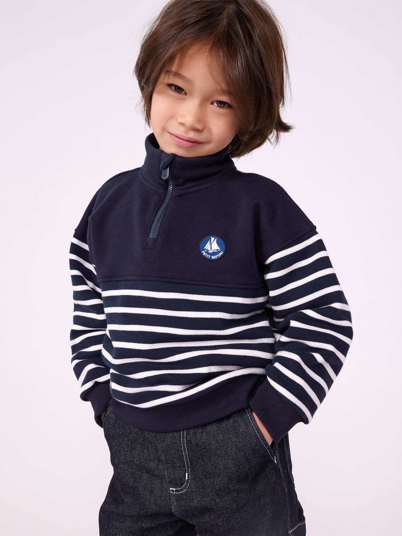 PETIT BATEAU sweatshirt met rits marineblauw
