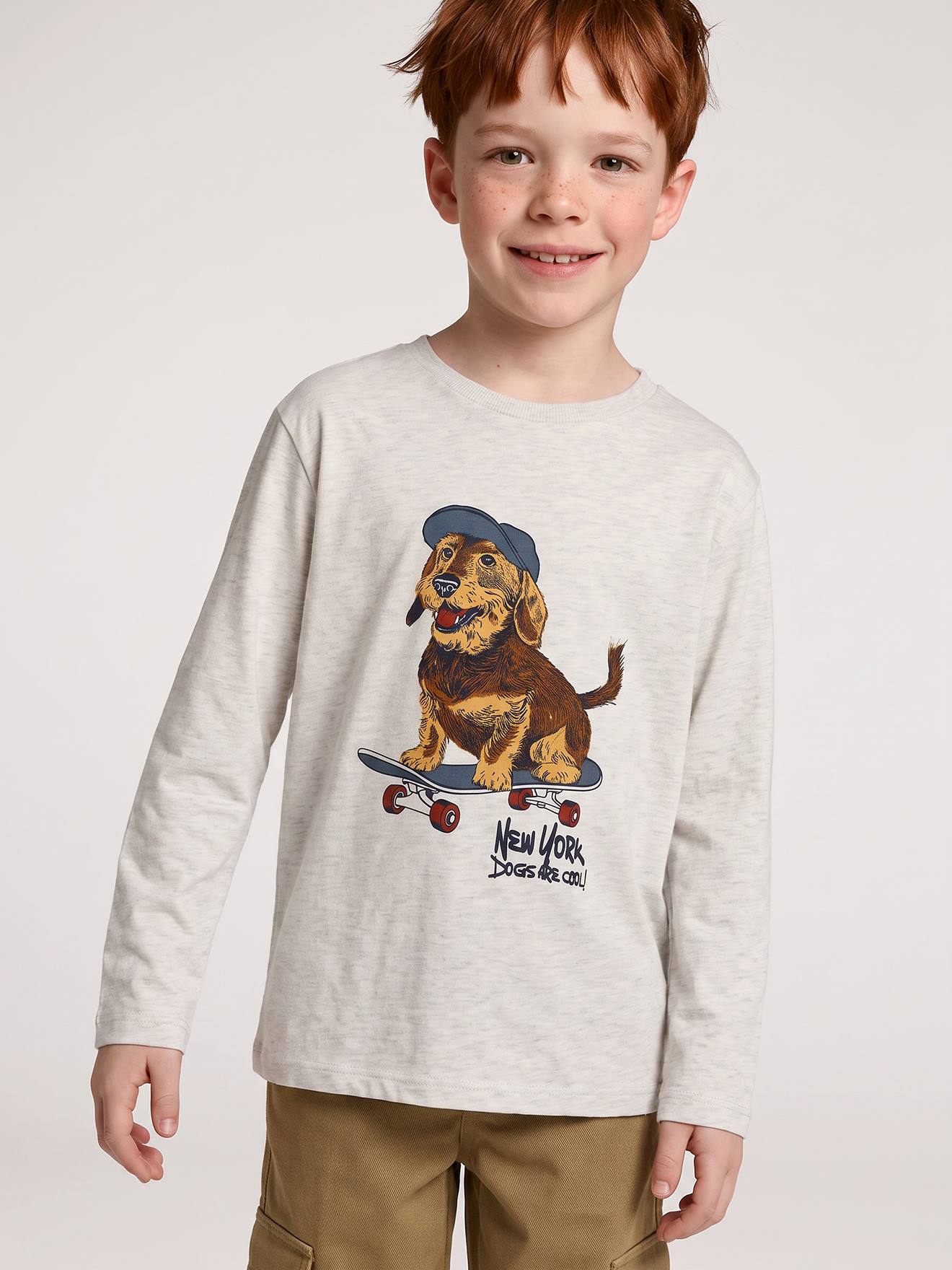Jongensshirt met lange mouwen gemêleerd wit