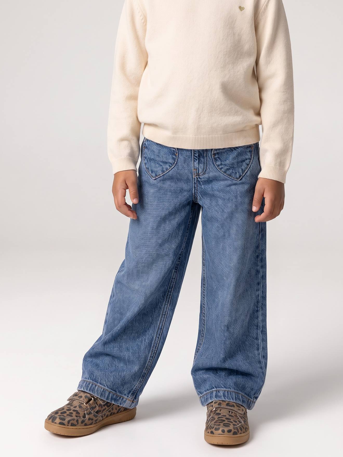Wijde meisjesjeans middenblauw