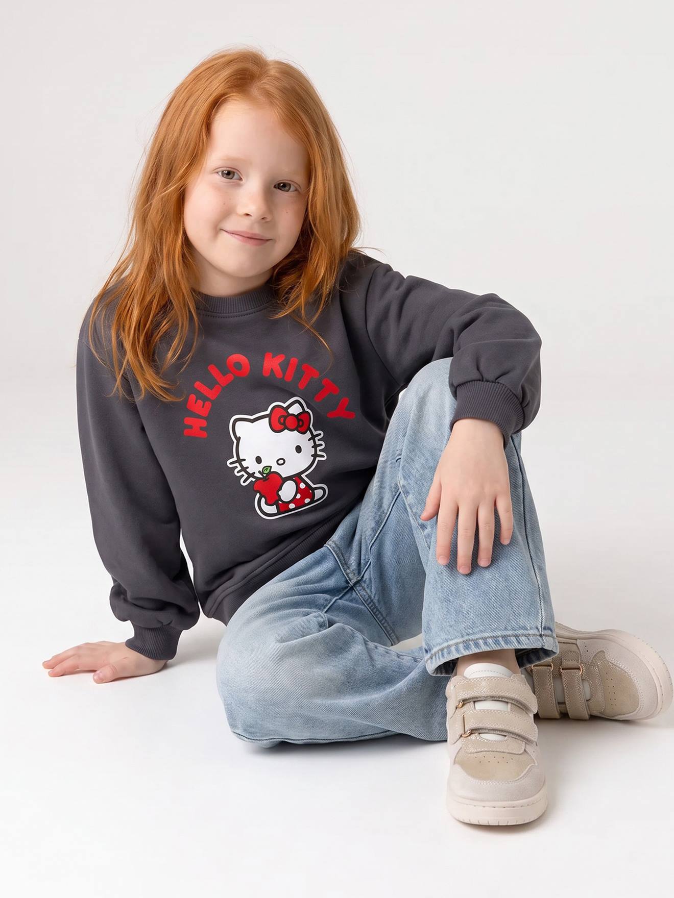 Hello Kitty sweater voor meisjes grijsblauw