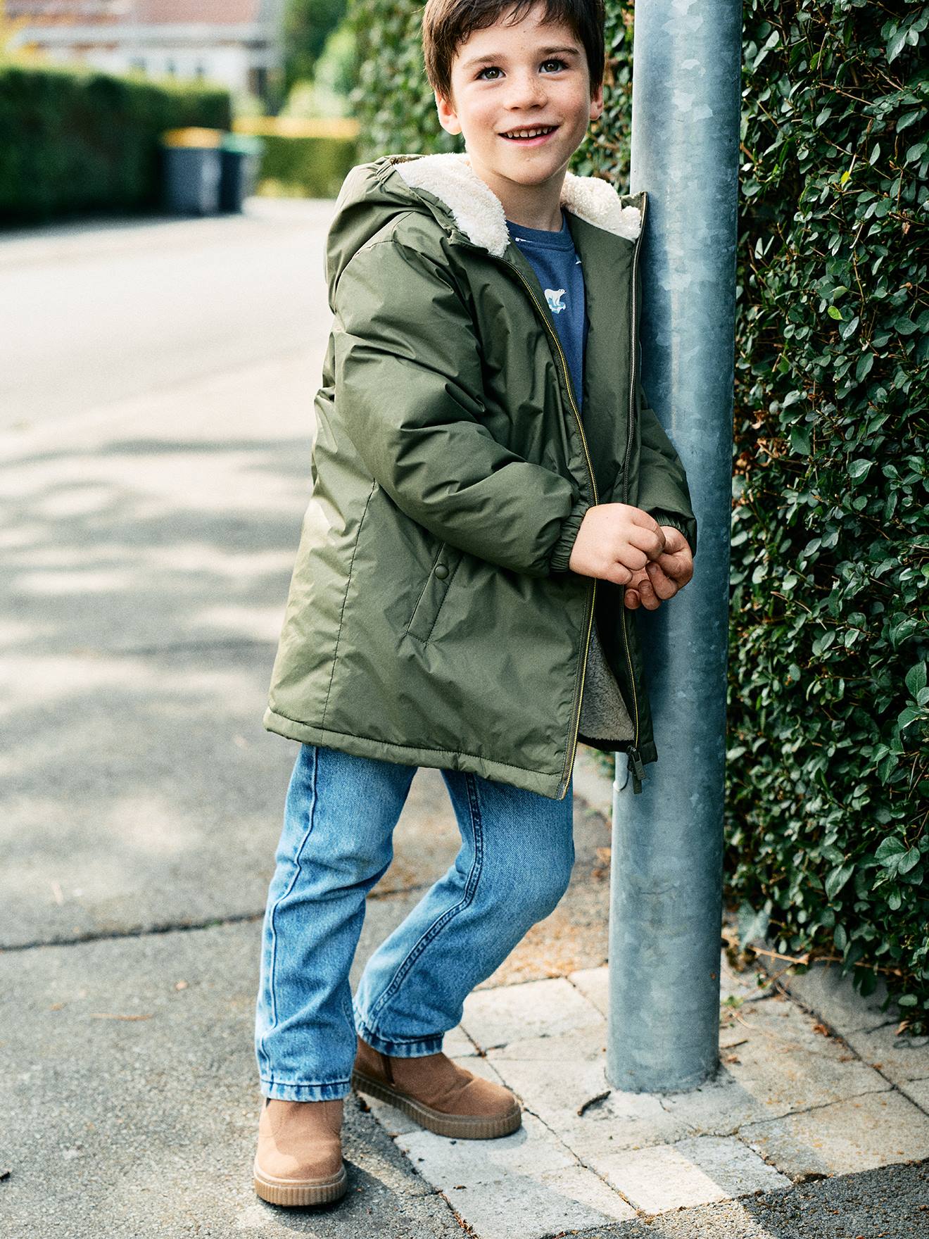 Lange windbreaker jongen olijf