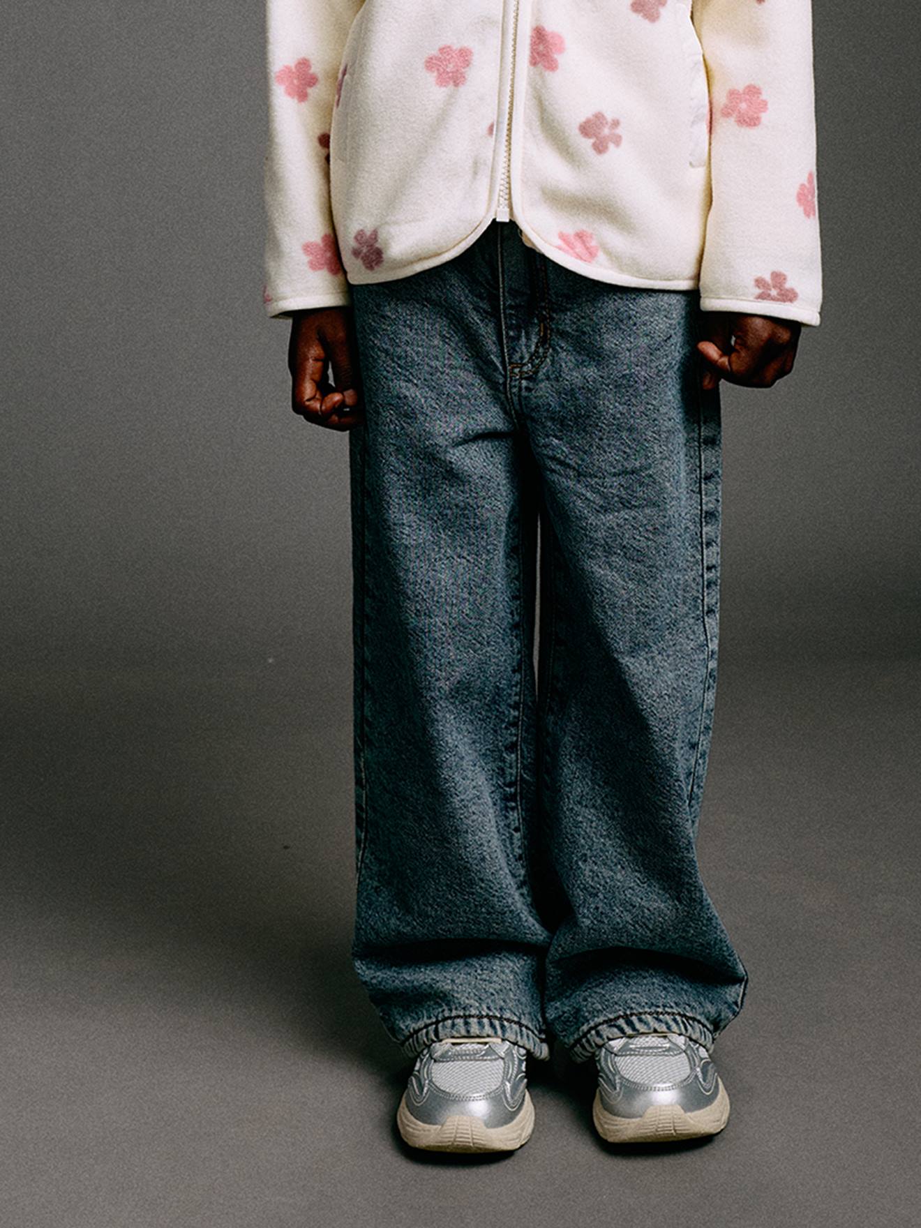 Wijde jeans met fleecevoering middenblauw