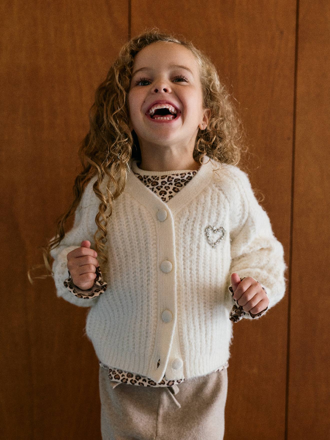 Gebreid vest voor meisjes ecru