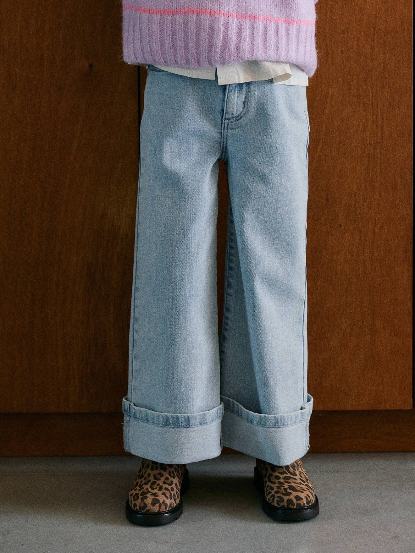 Wijde meisjesjeans gebleekt denim