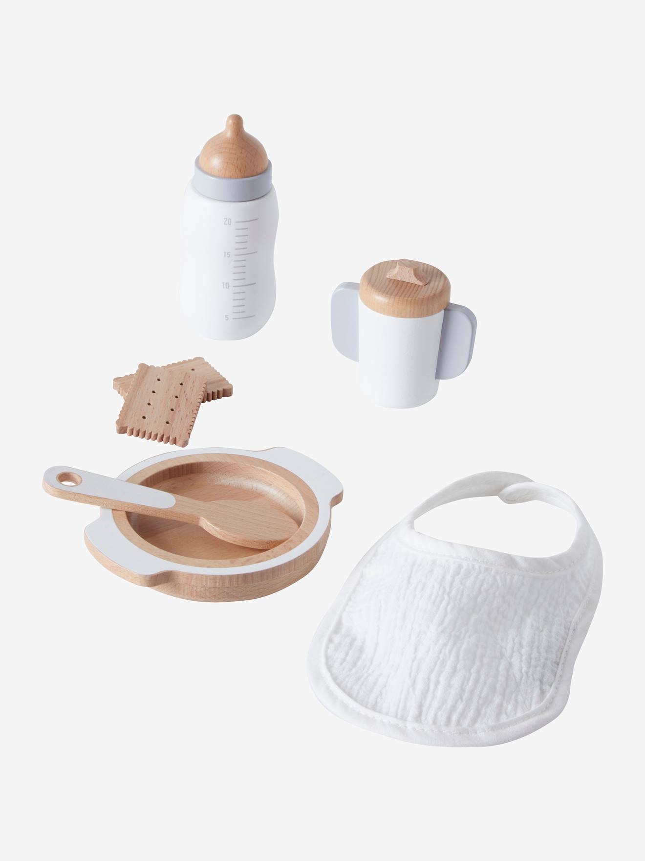 Houten accessoireset voor babyvoeding wit