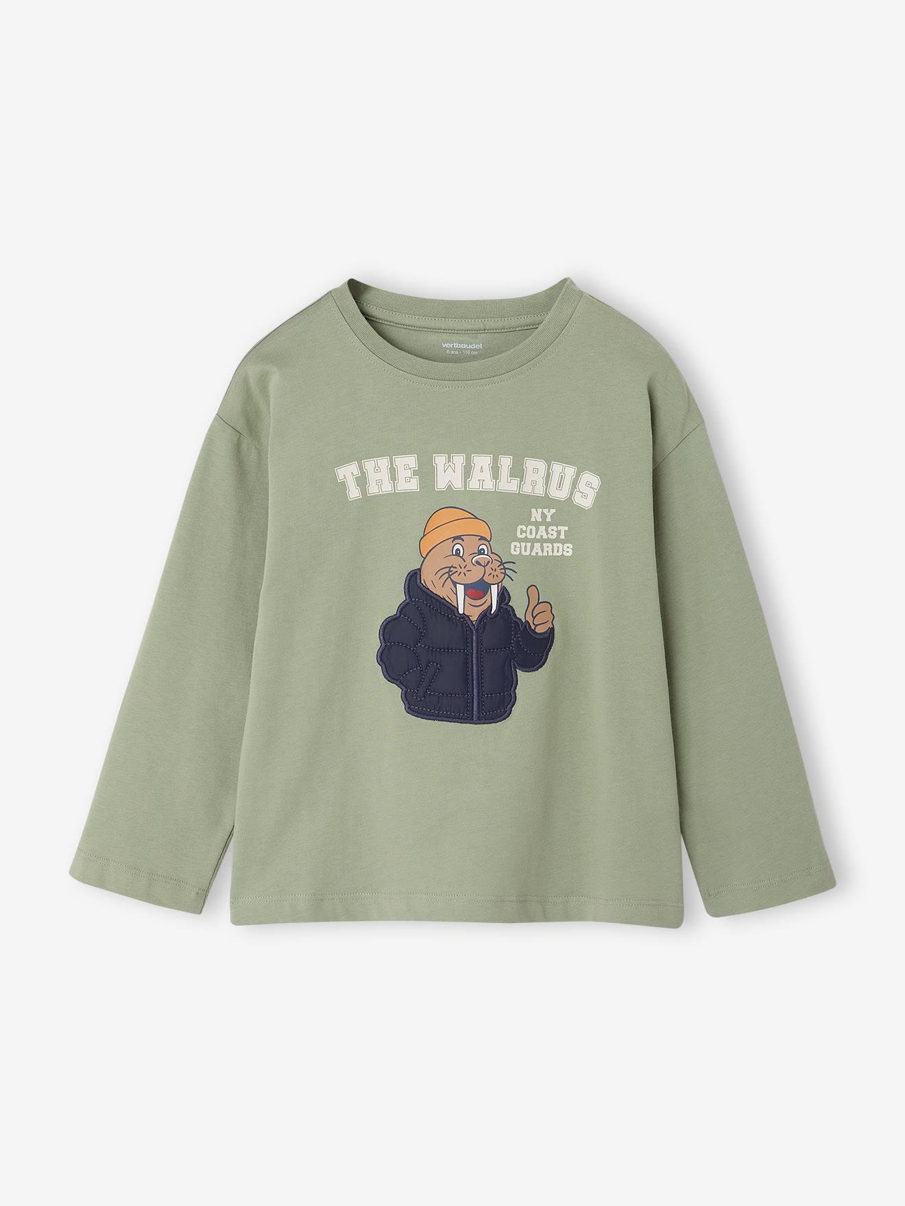 Shirt met lange mouwen voor jongens saliegroen