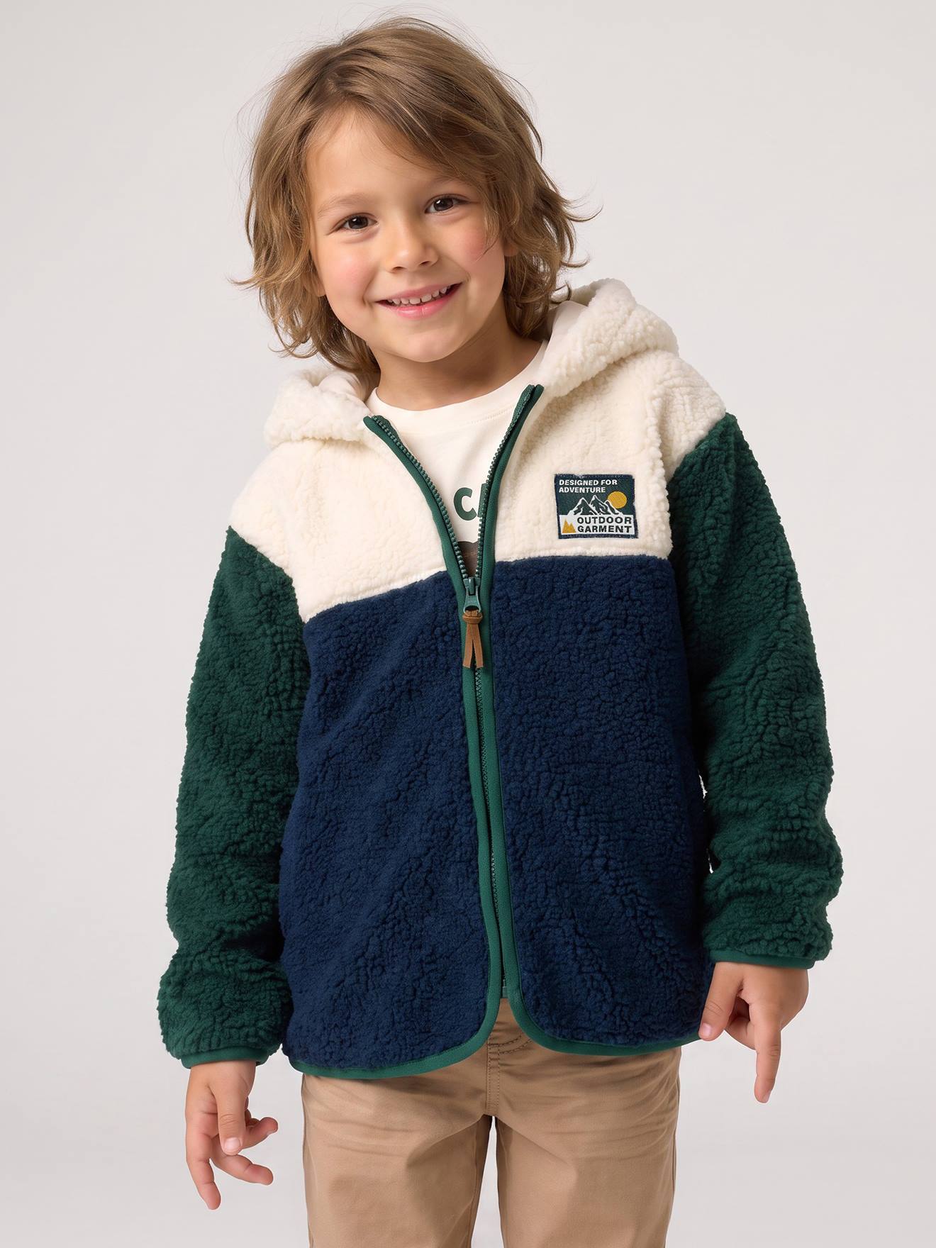 Sherpavest met capuchon jongen dennen