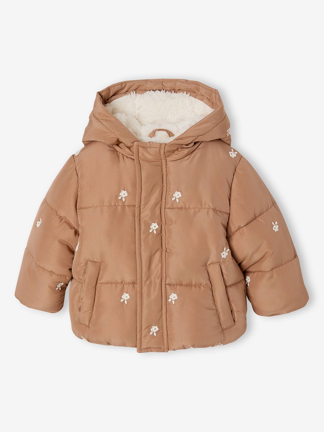 Baby meisjes pufferjas met capuchon hazelnoot
