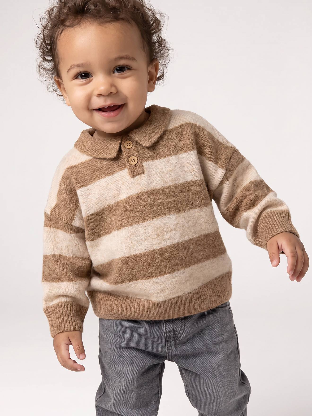Gestreepte babypolotrui taupe