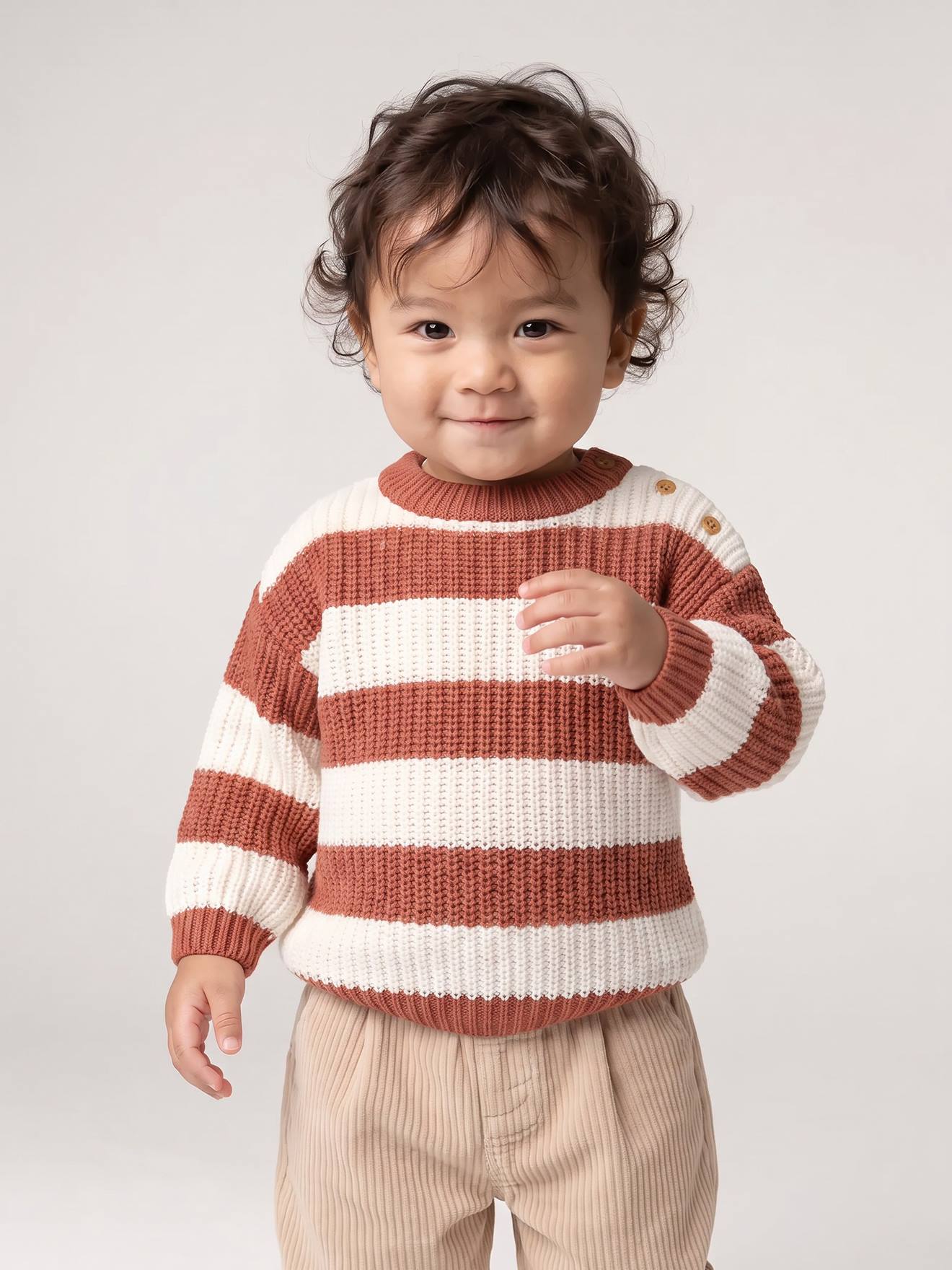 Gestreepte babytrui met lange mouwen terracotta
