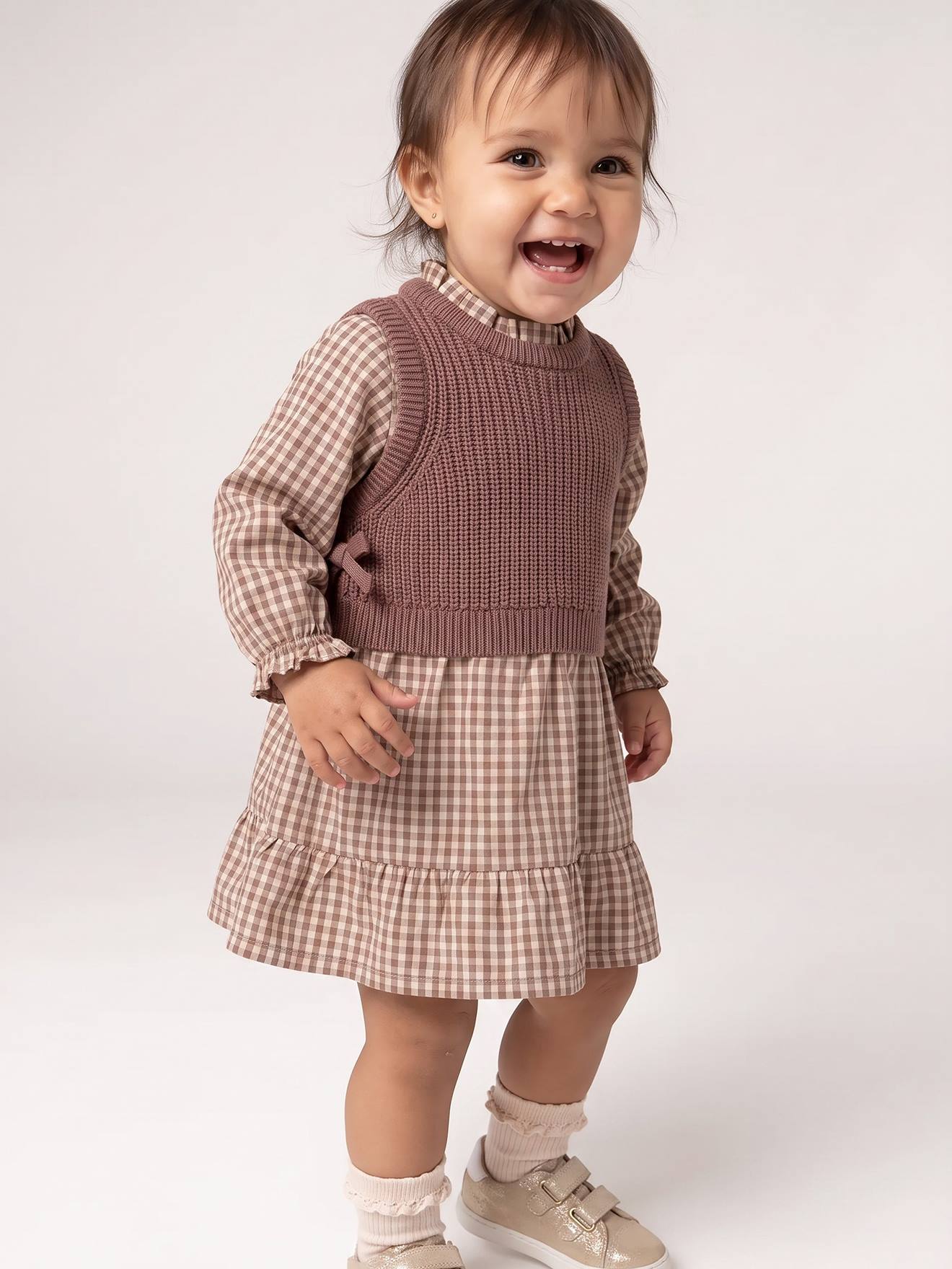 2-in-1 babyjurk met lange mouwen chocoladebruin
