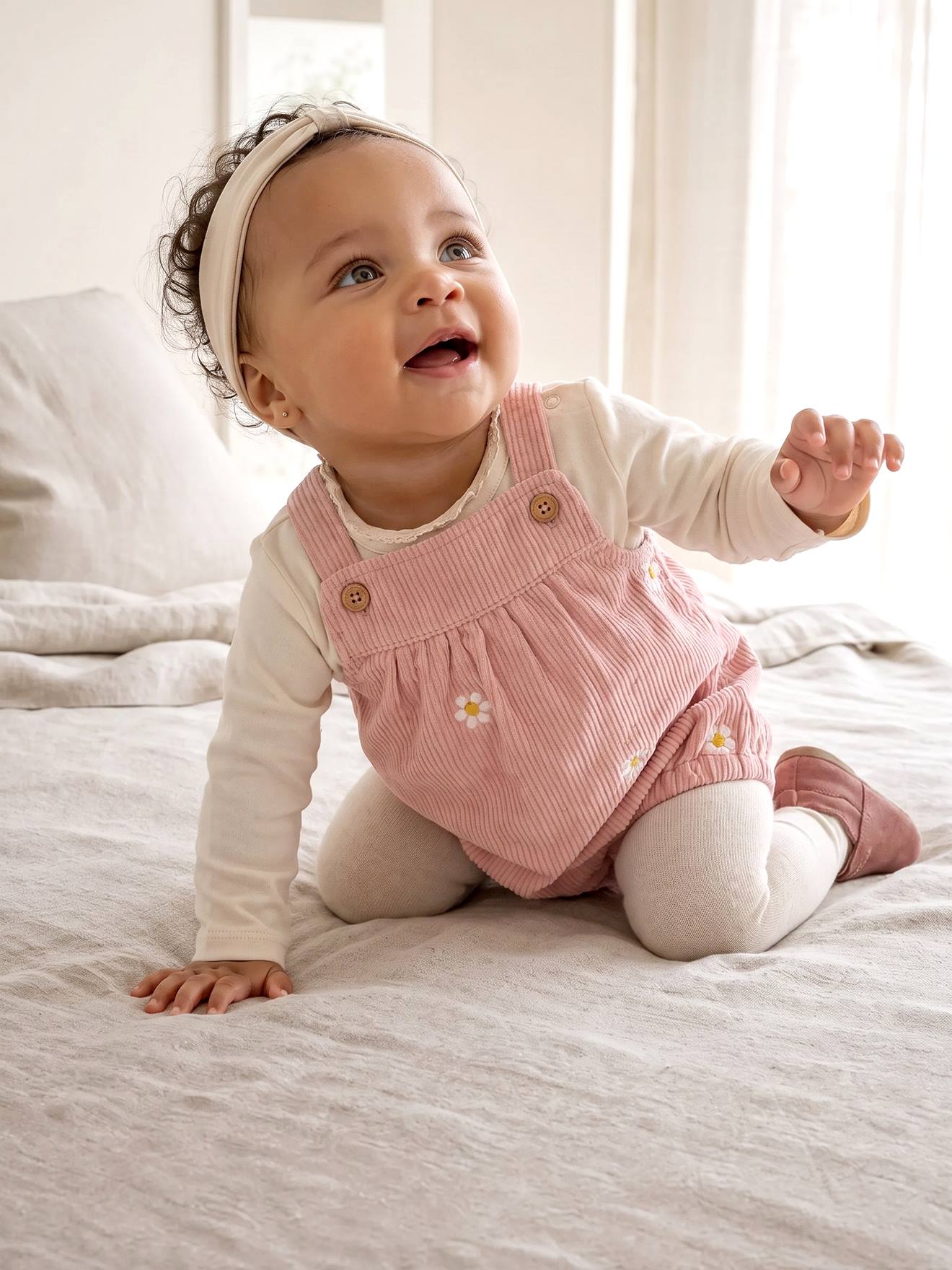 4-delige babyset van velours lichtroze