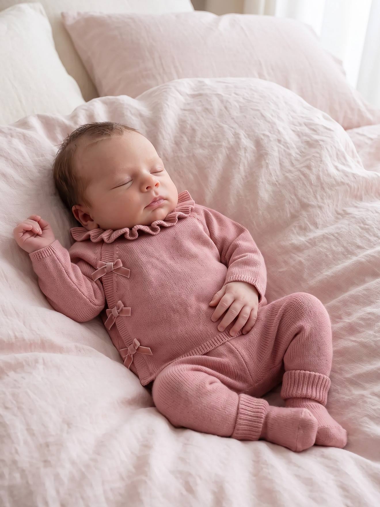 Gebreide babyset meisje rouge