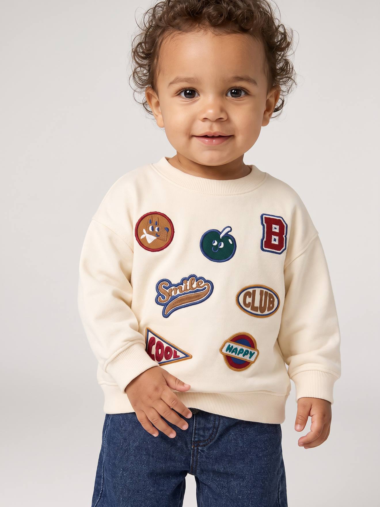 Sweater met badges babyjongen ecru
