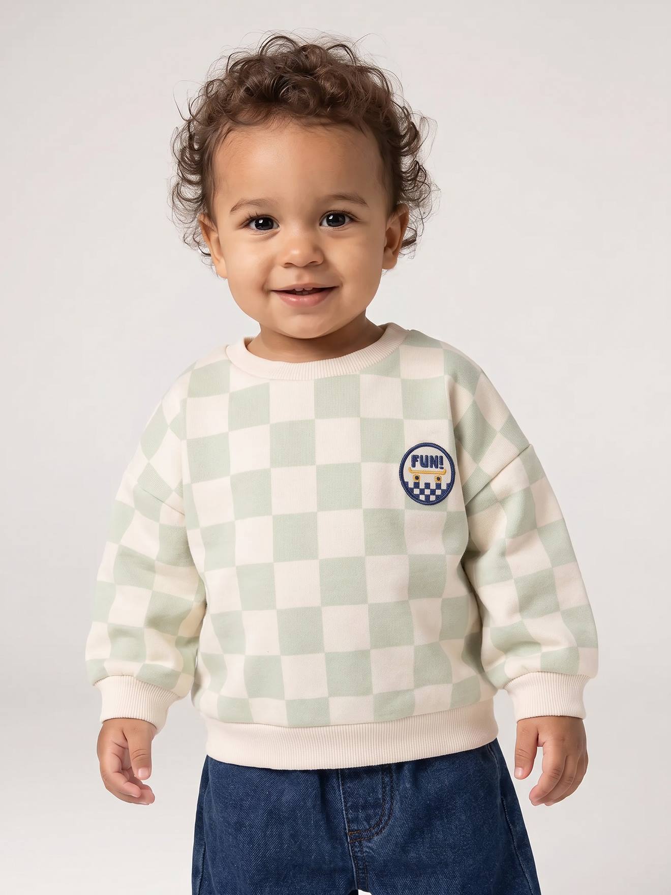 Sweatshirt baby jongen lange mouwen saliegroen