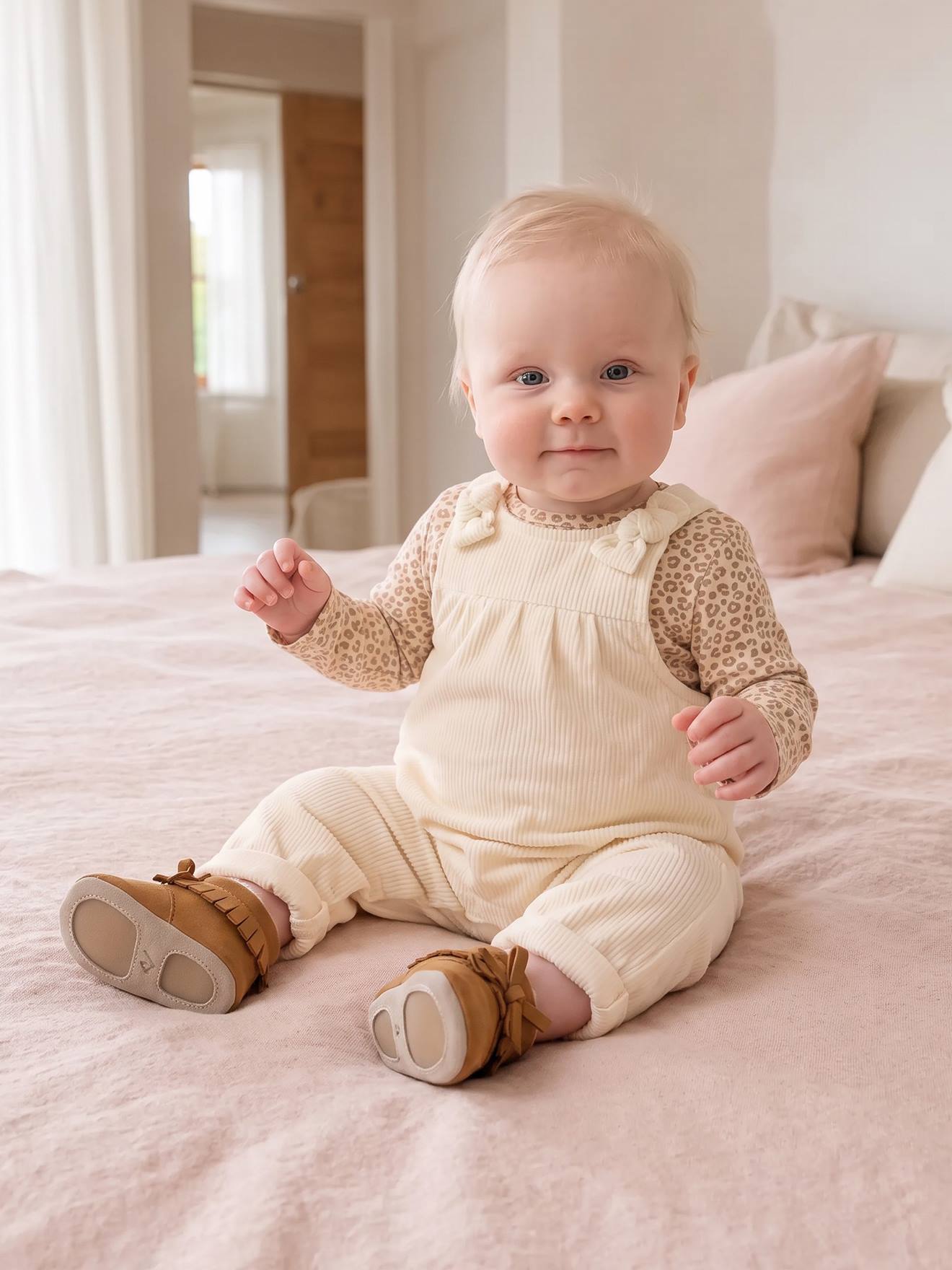 Set tuinbroekje en babybody meisje vanille