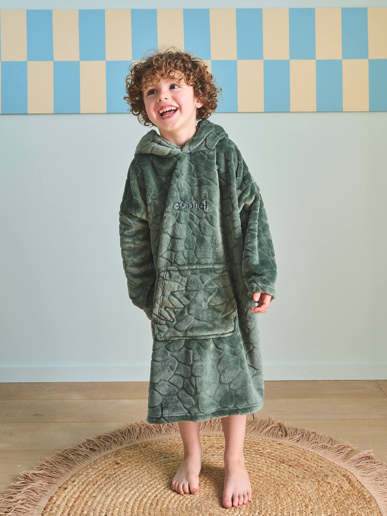 Fleece poncho deken voor kinderen donkergroen