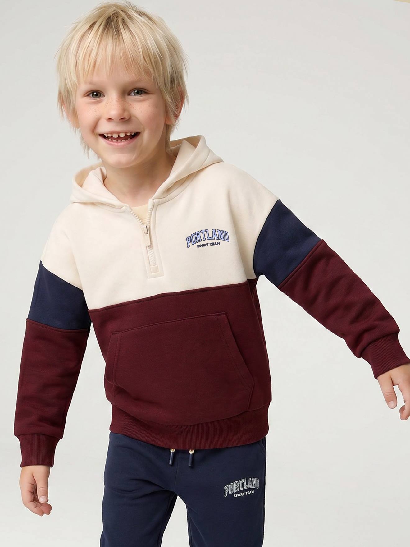 sweater met capuchon voor jongens met colourblocking bordeauxrood