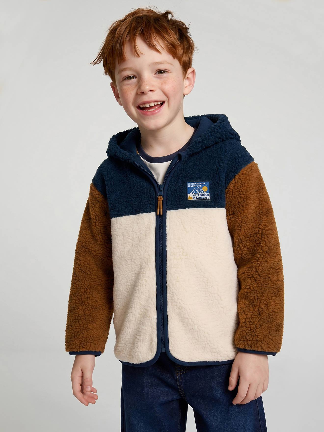 Sherpavest met capuchon jongen middenblauw
