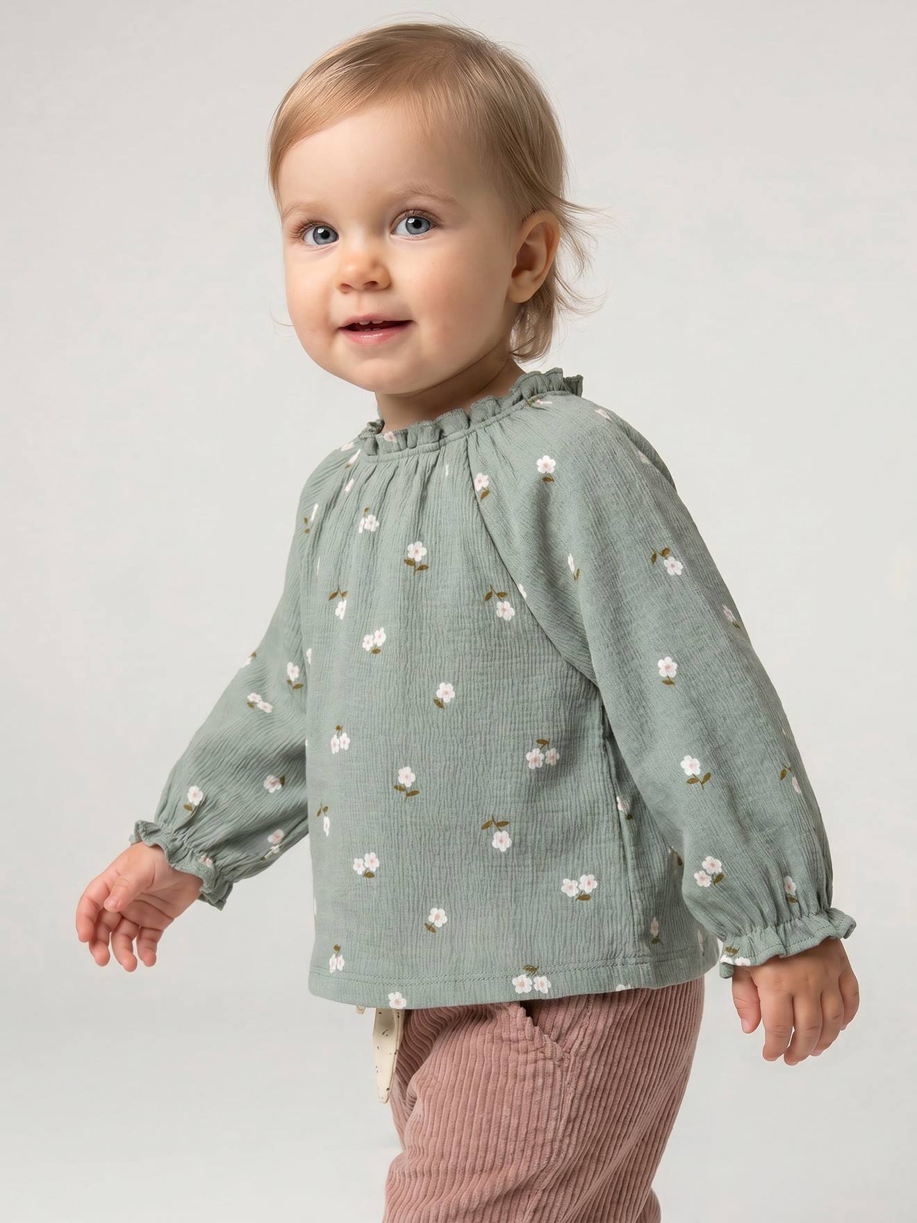 Babyshirt met lange mouwen en print saliegroen
