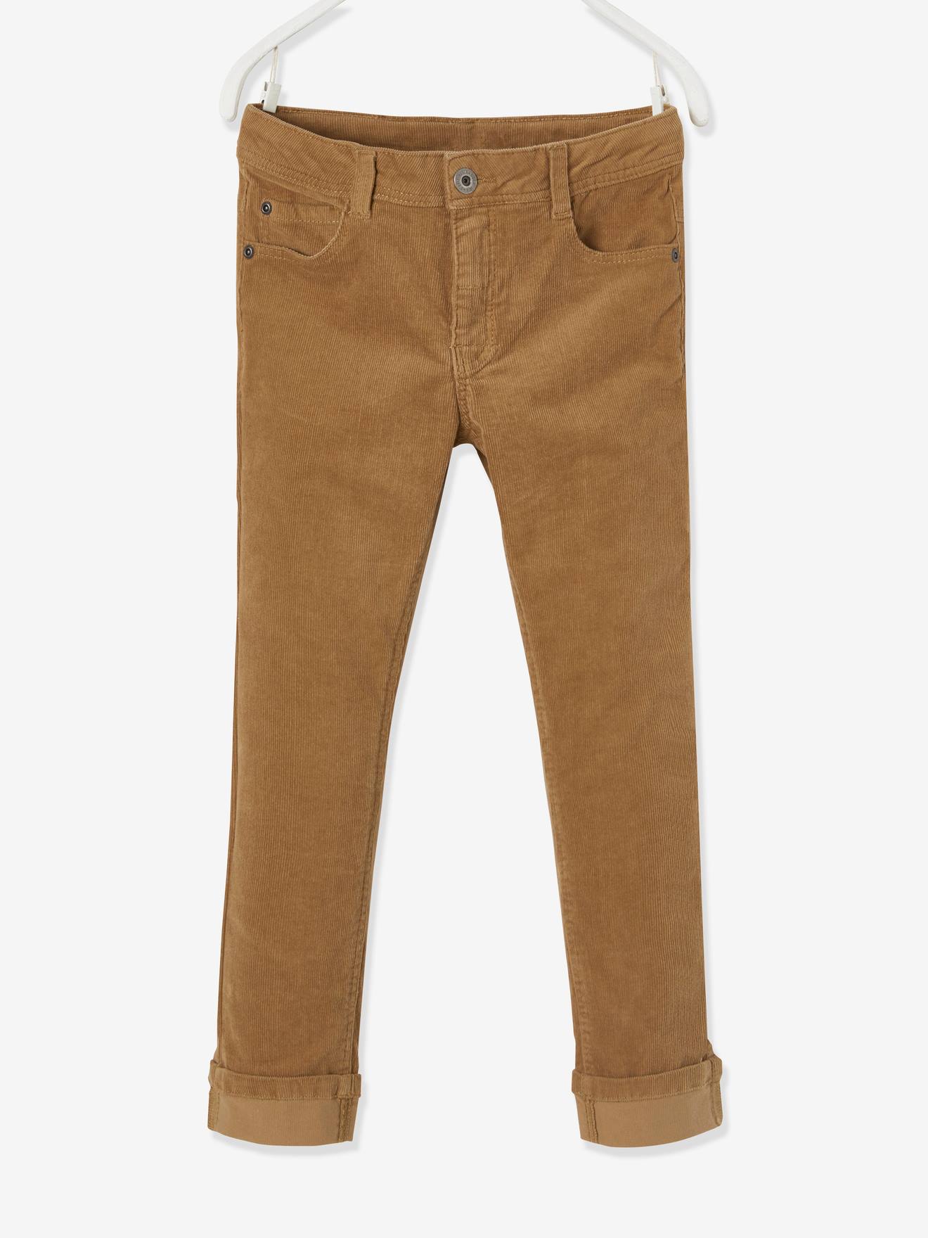 De slim fluwelen jongensbroek camel