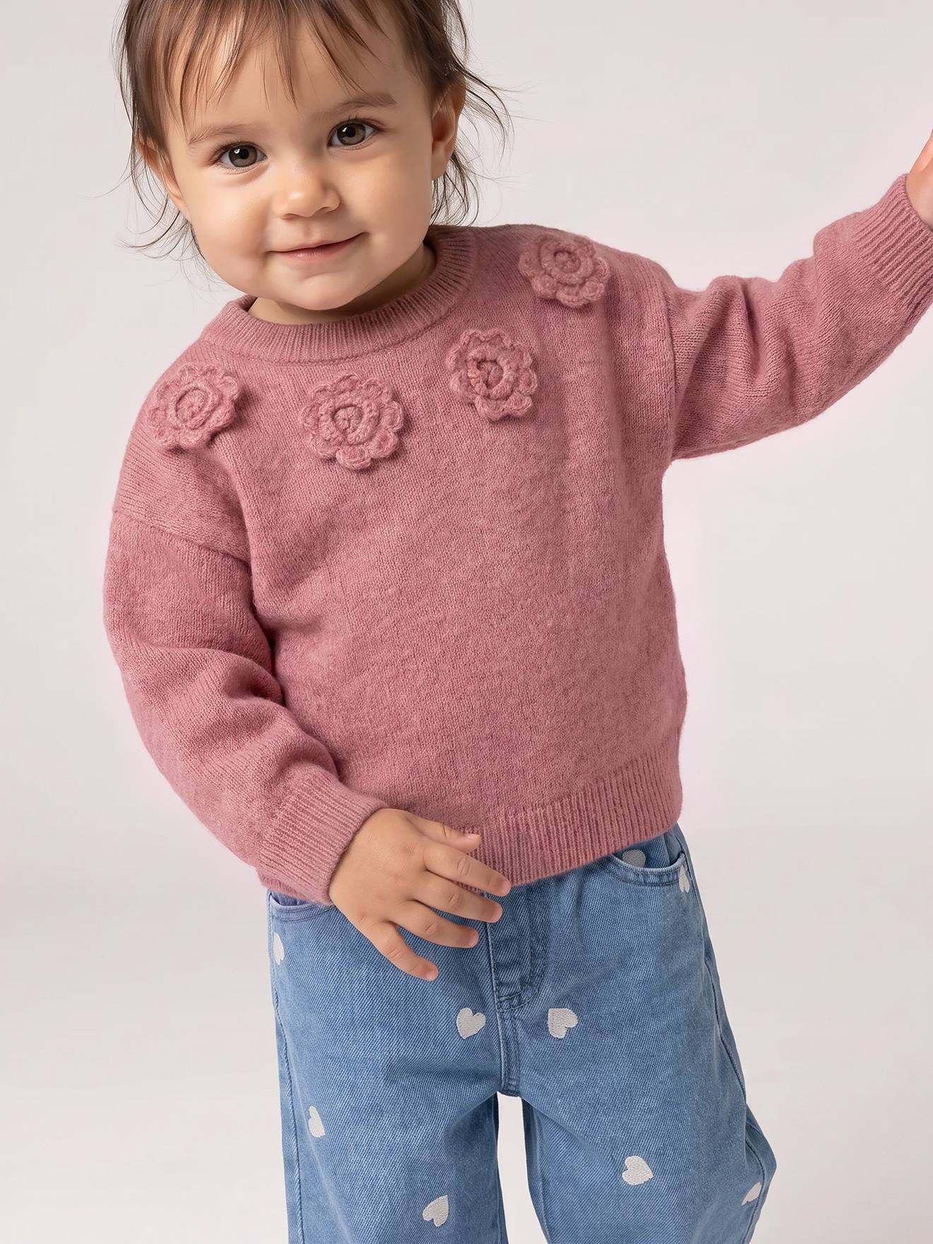 Babytrui meisjes met bloemen roze (poederkleur)