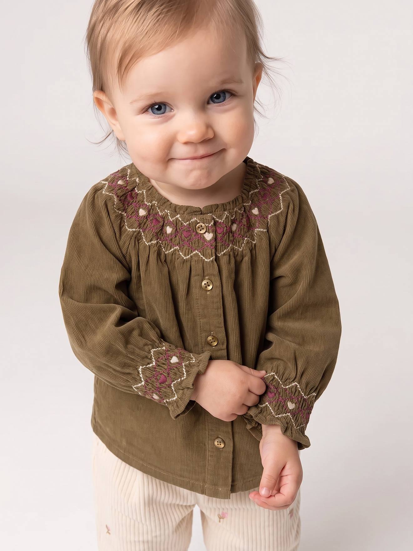 Babyblouse van corduroy olijf