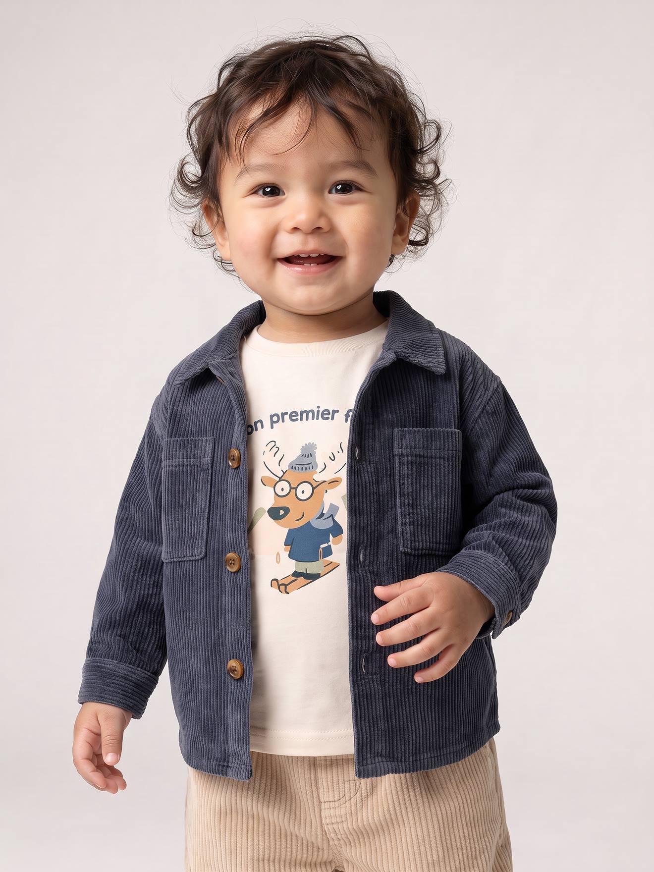 Overshirt van ribfluweel voor baby's grijsblauw