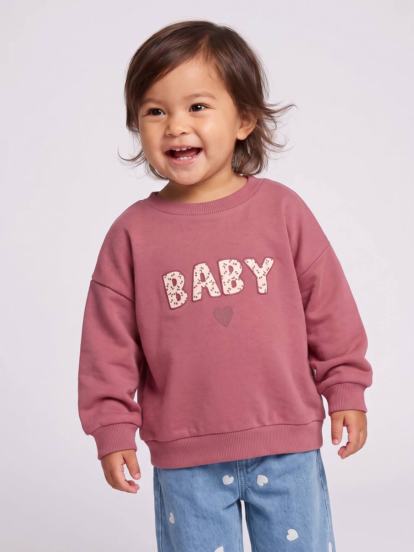 Baby sweater met bedrukte boodschap framboos