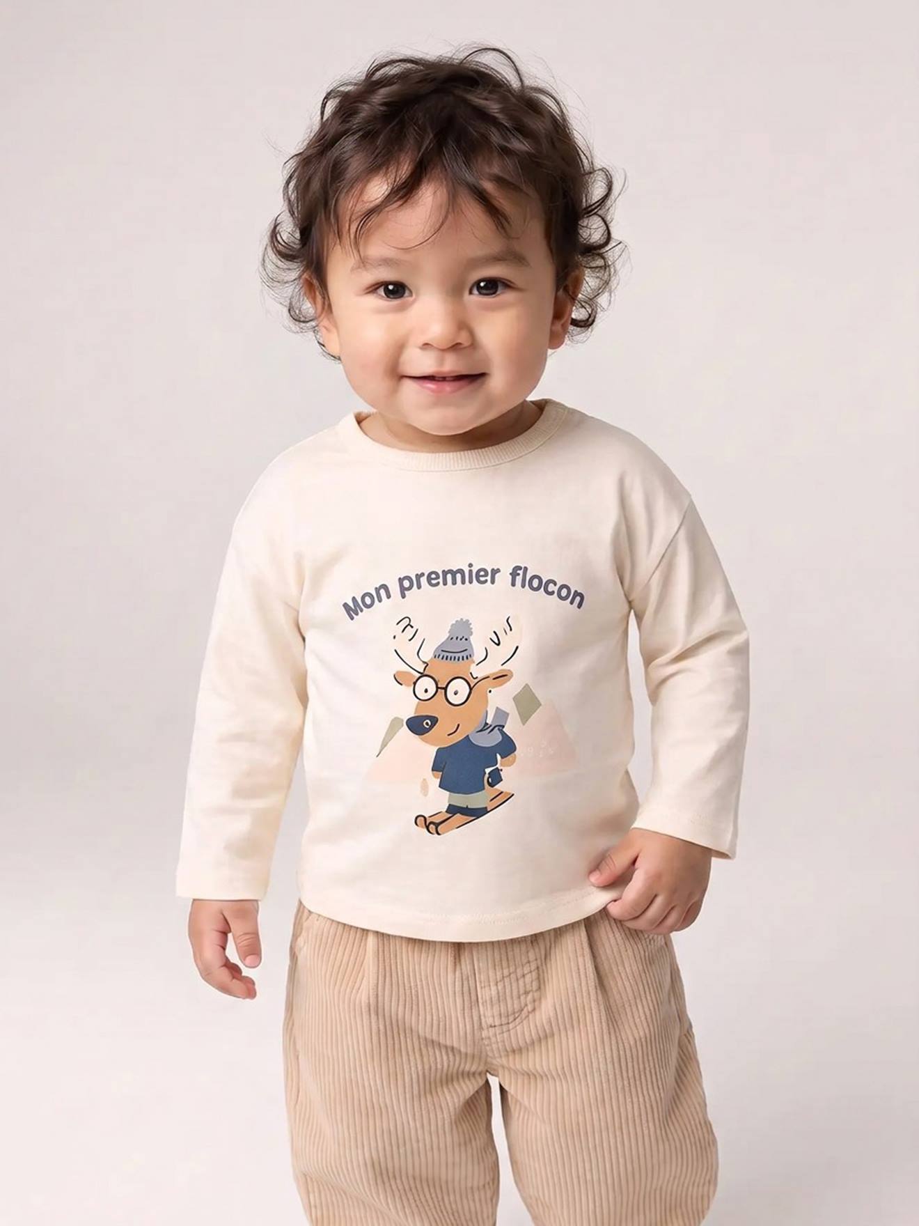 Babyshirt met lange mouwen en print ecru