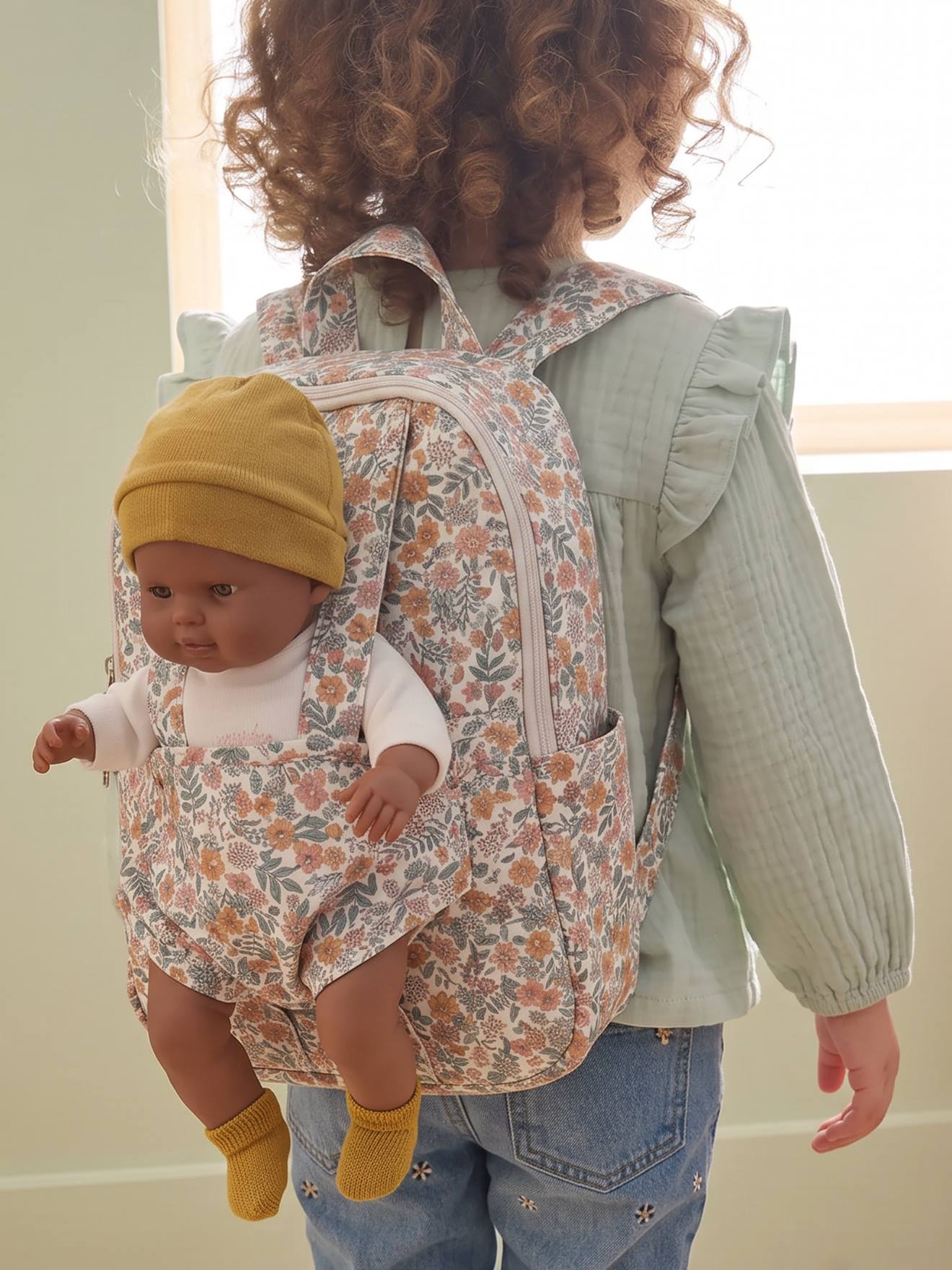 Rugzak met houder voor poppen CHERRY geel