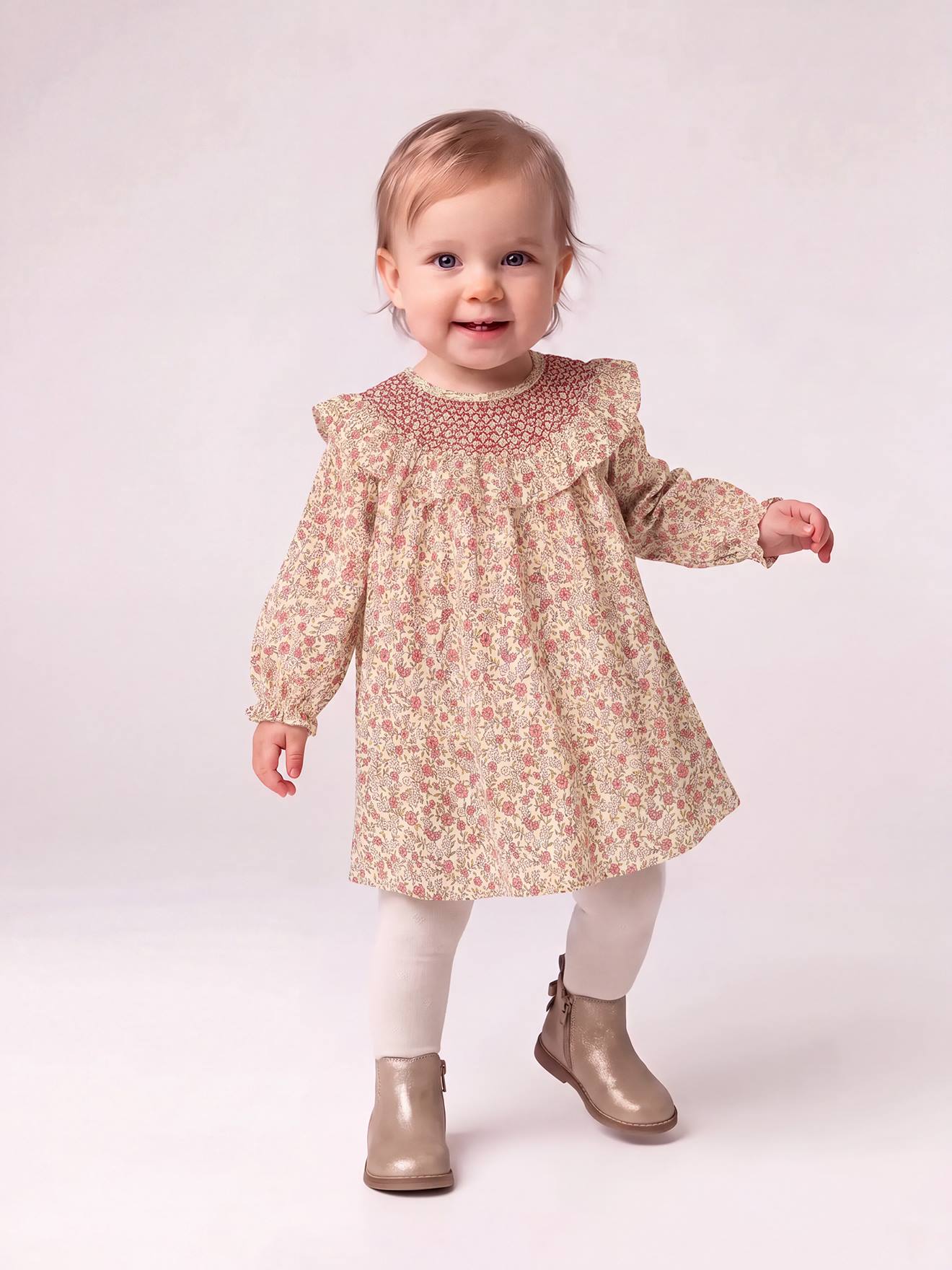 Babyjurk met lange mouwen ecru