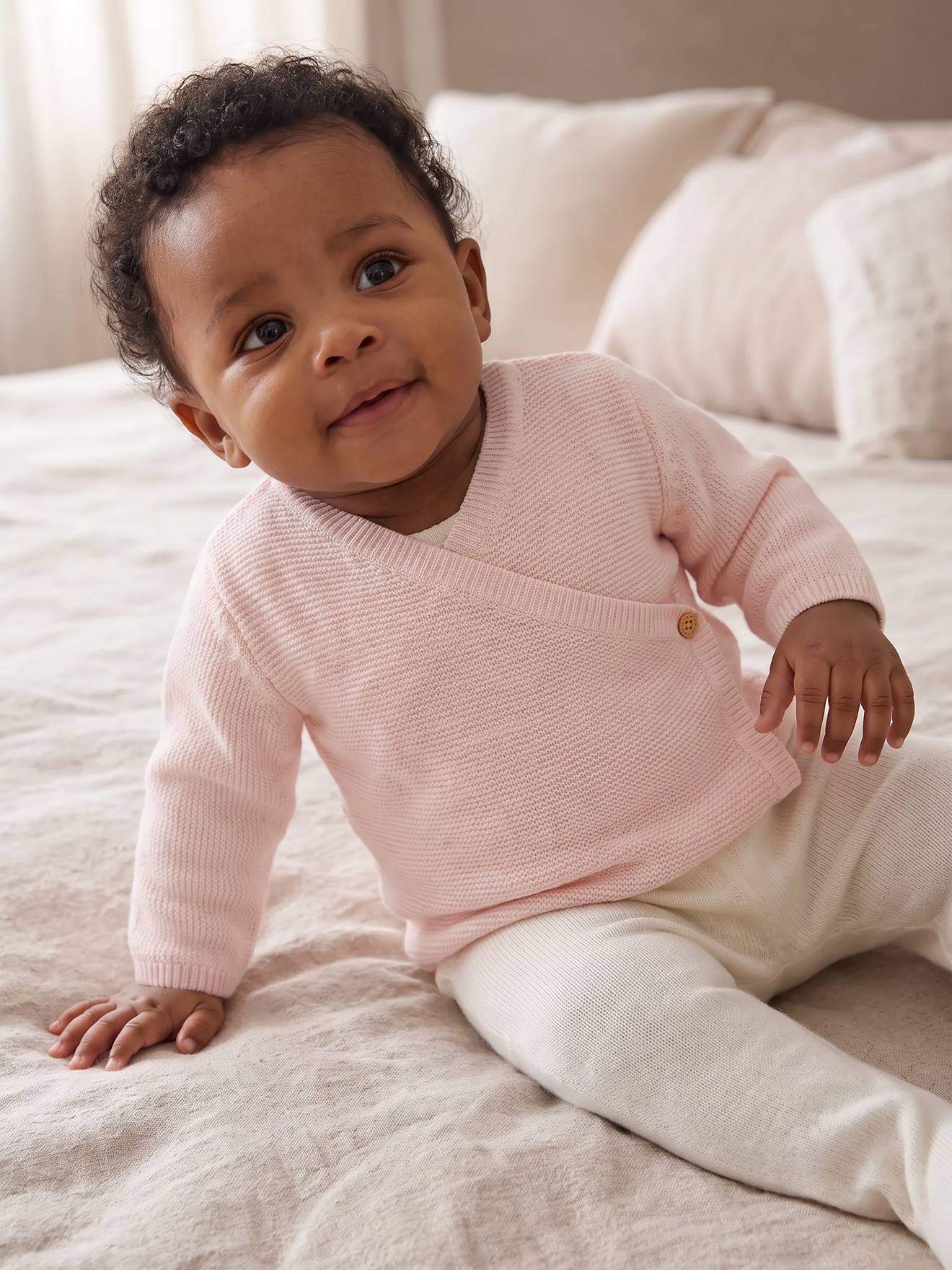 Brassière vest baby van wol en katoen lichtroze