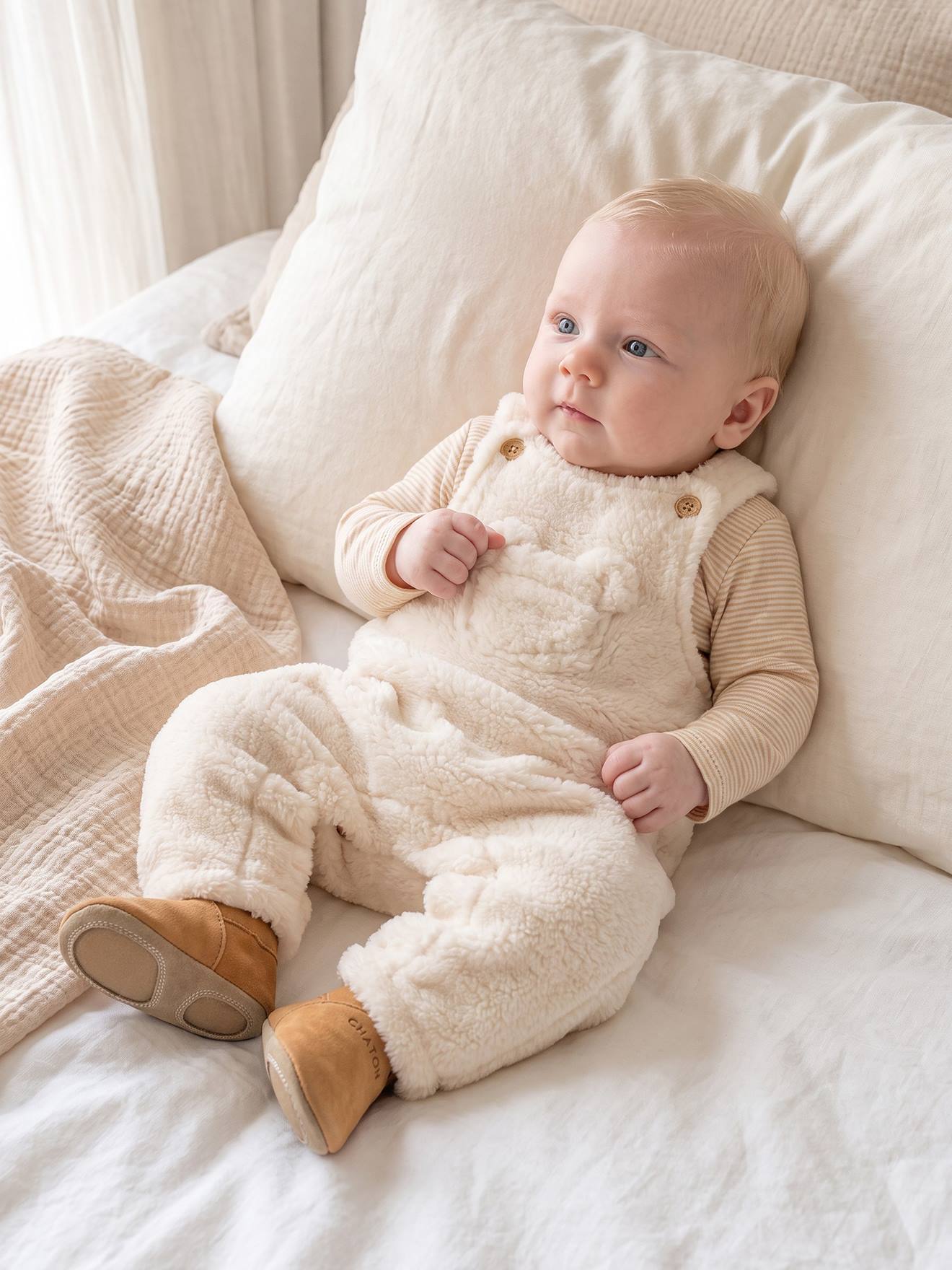 Set met tuinbroekje en body voor babyjongens vanille