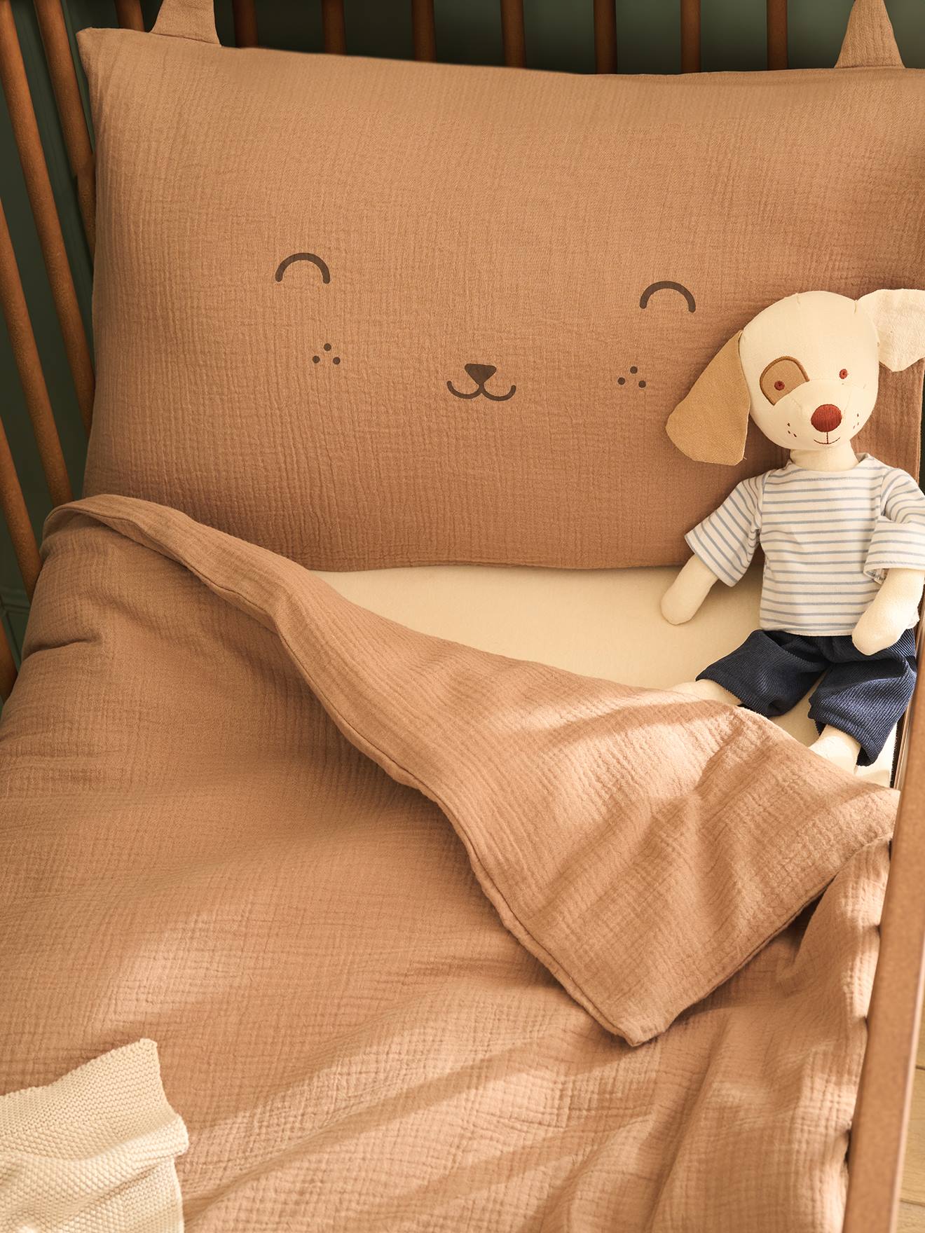 Babydekbedovertrekset van mousseline cappuccino aanbieding