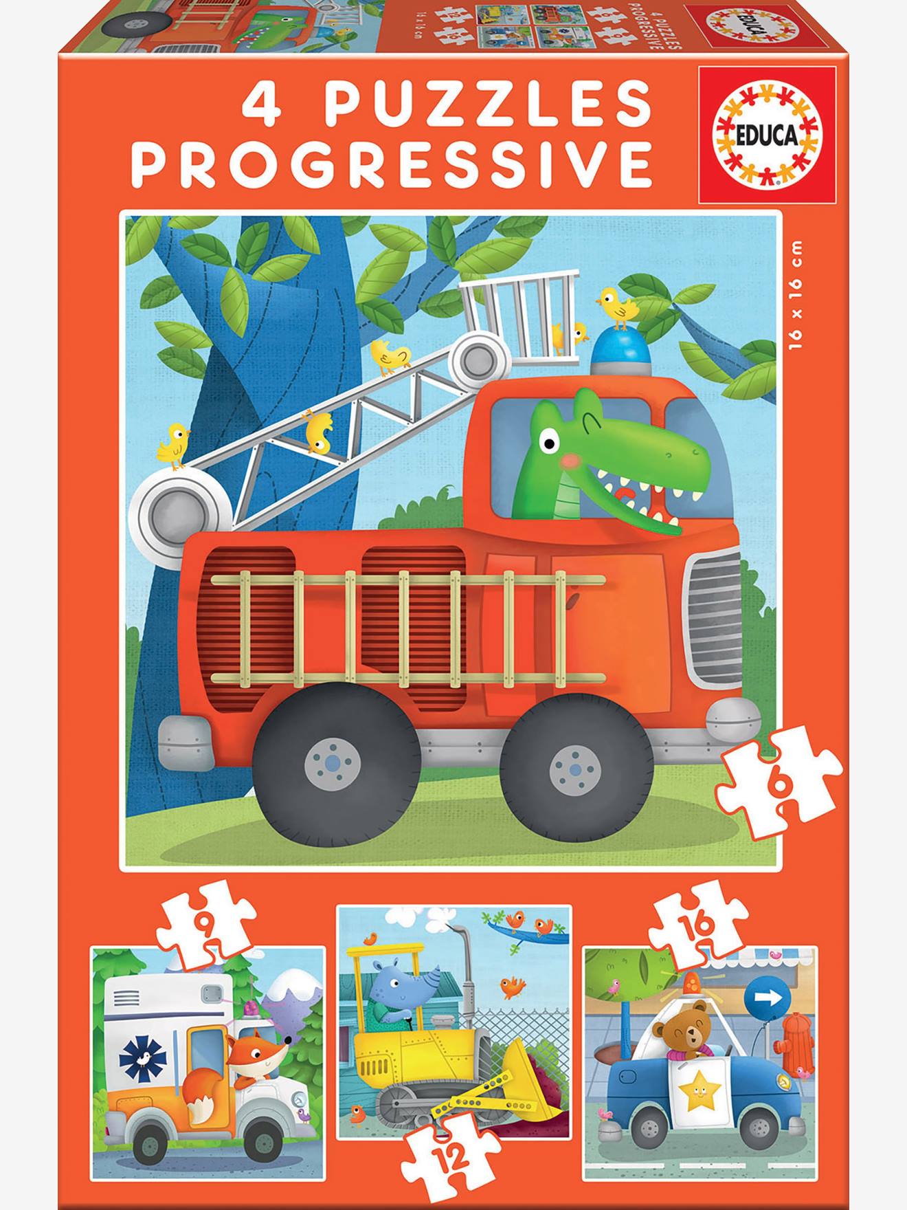 Set met 4 puzzels van 6 tot 16 stukjes EDUCA Reddingsbrigade rood