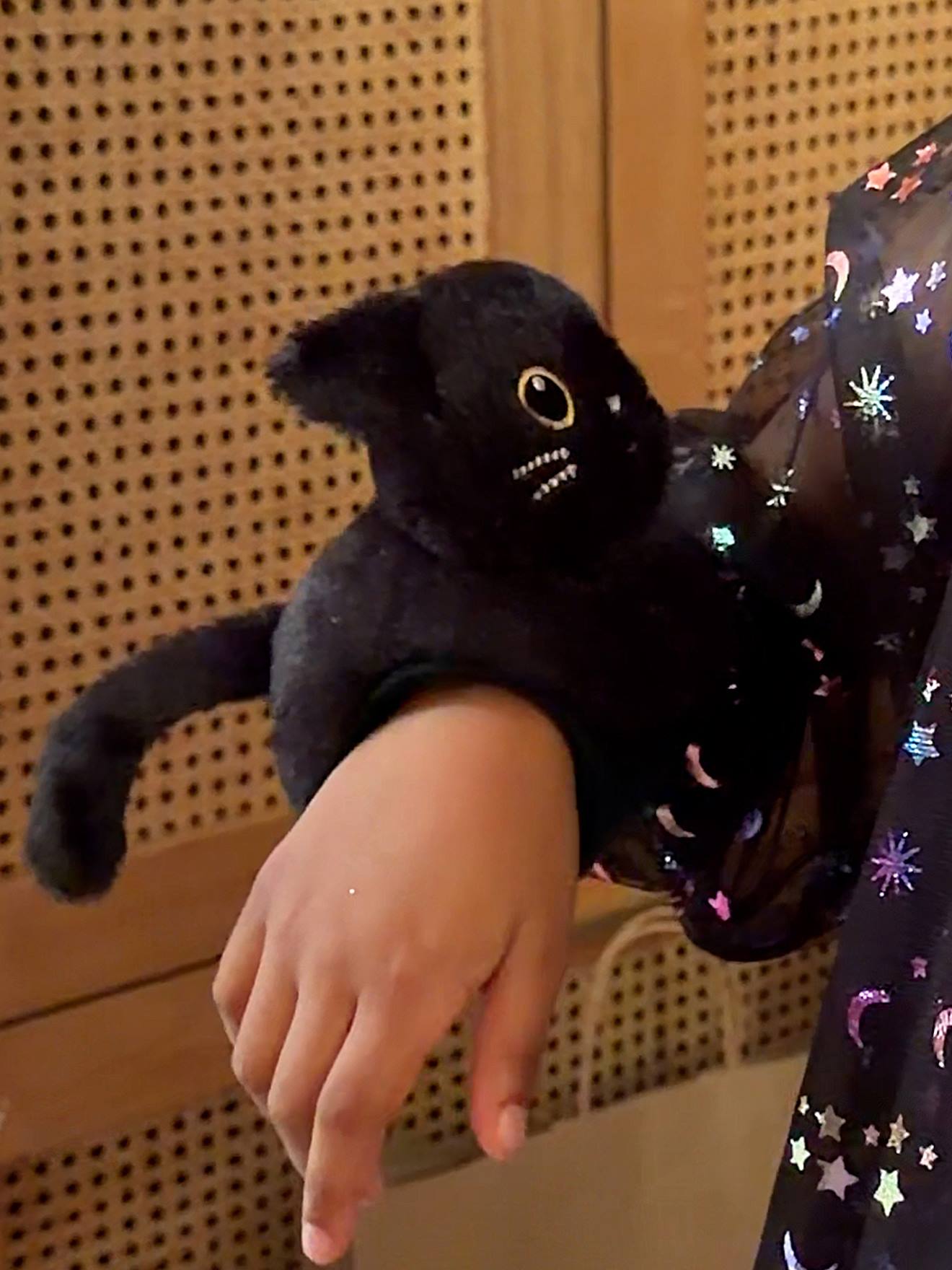 Zwarte kat pluche armband zwart