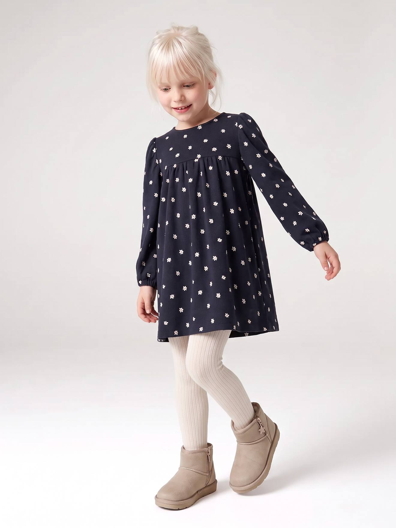 Jersey jurk met lange mouwen meisje marineblauw