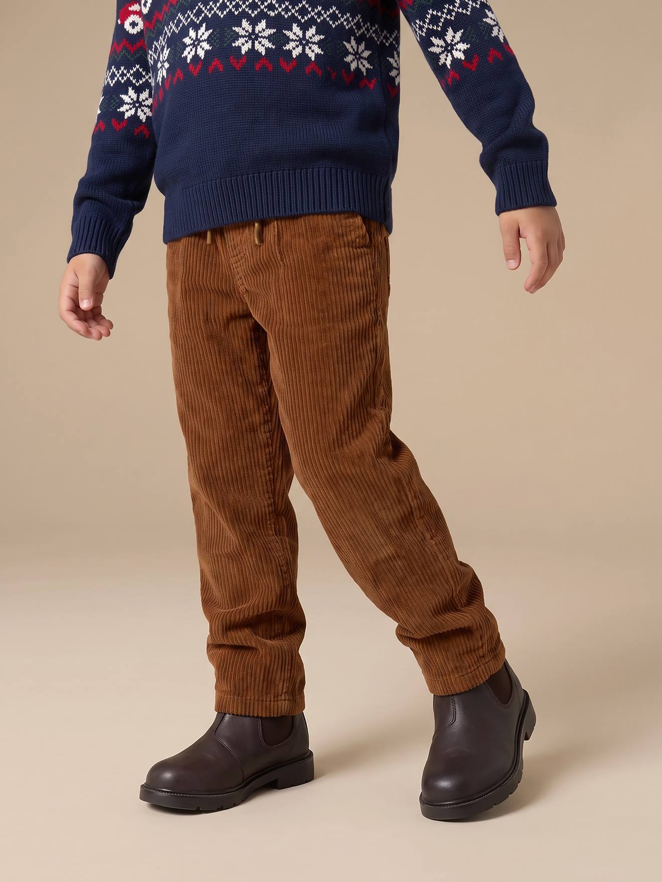 Wijde ribfluwelen broek jongen cappuccino