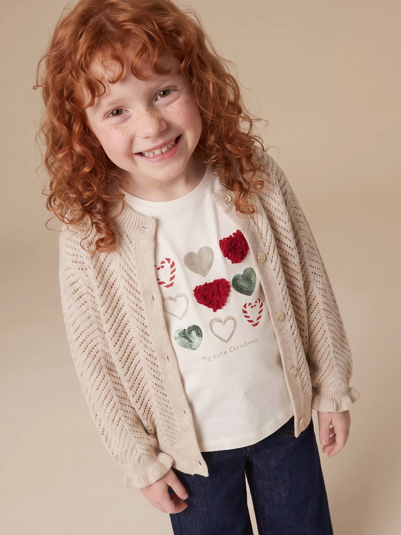 Gebreid vest met lange mouwen beige