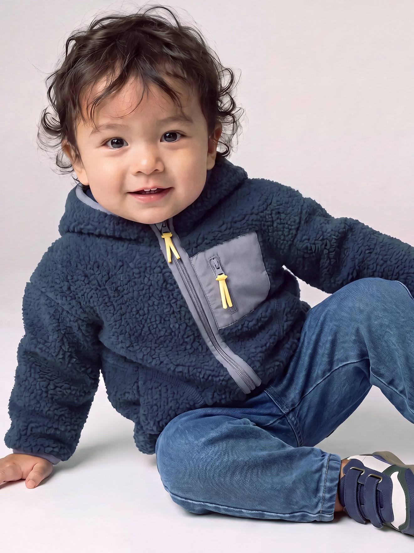 Baby jongens sherpajack met capuchon blauw