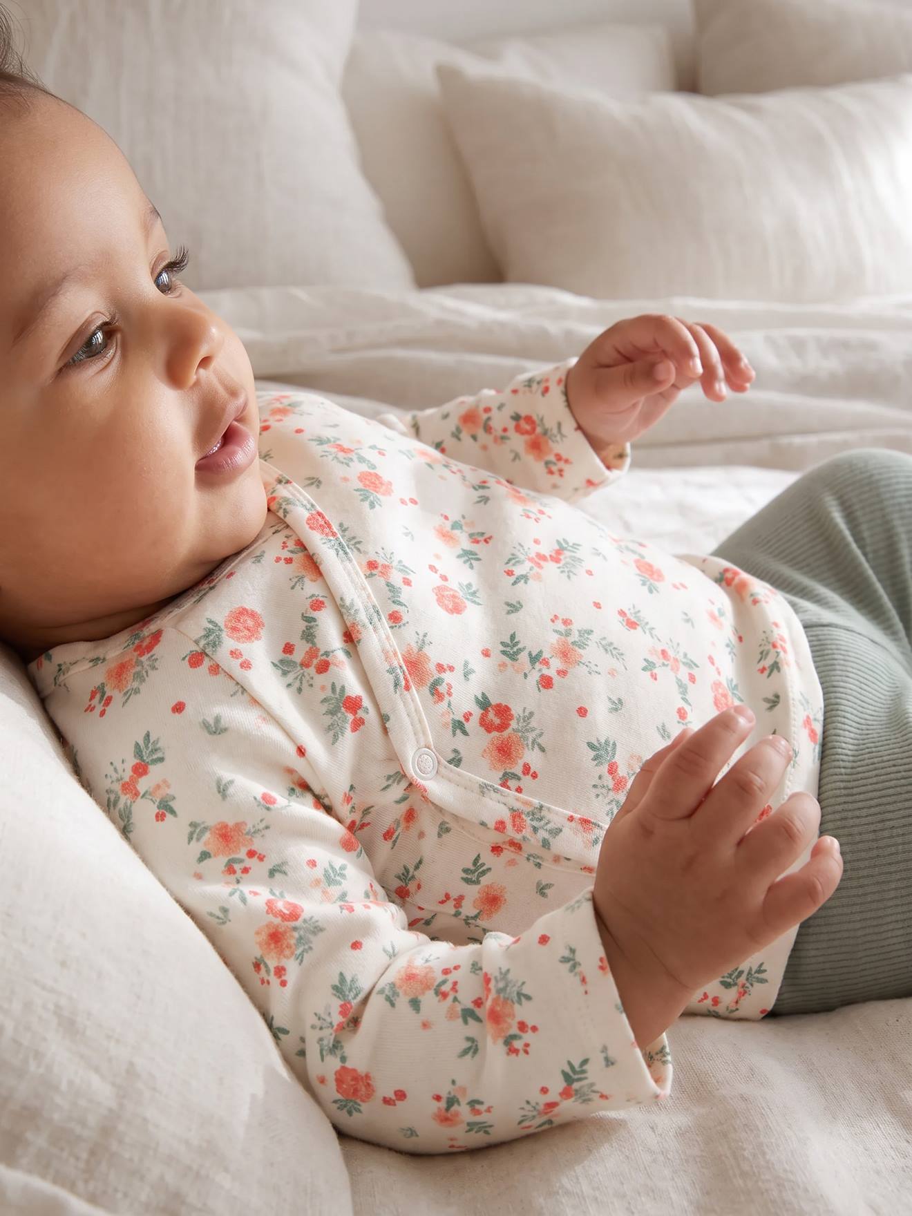 Newborn wikkelshirt met lange mouwen ecru