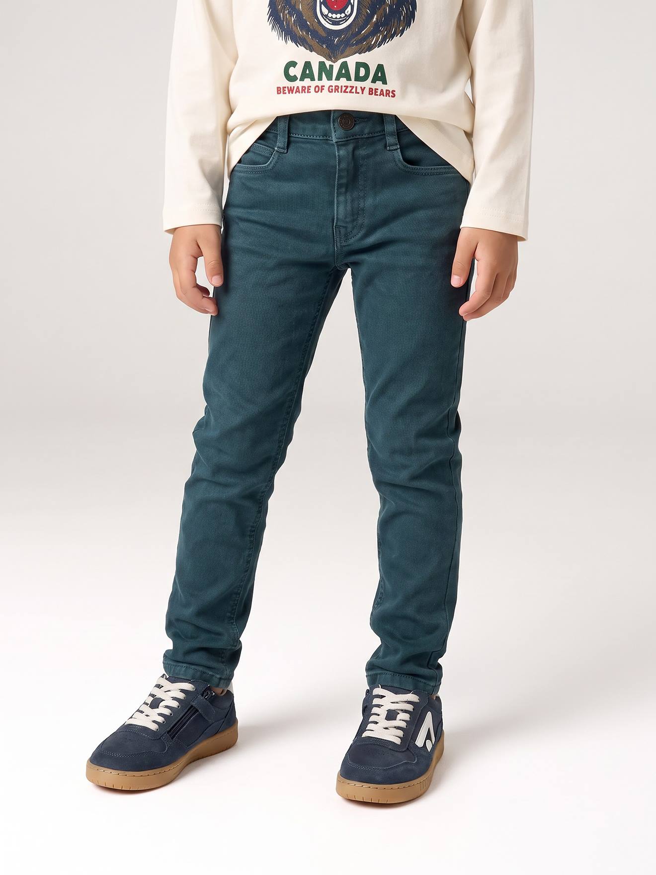 Gekleurde slim fit MorphologiK MEDIUM jongens petrolblauw
